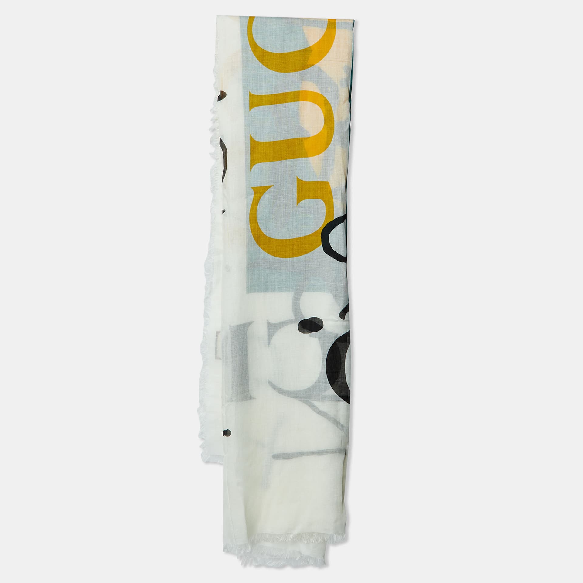 Gucci Ivory Coco Capitan Logo Print Modal & Silk Scarf