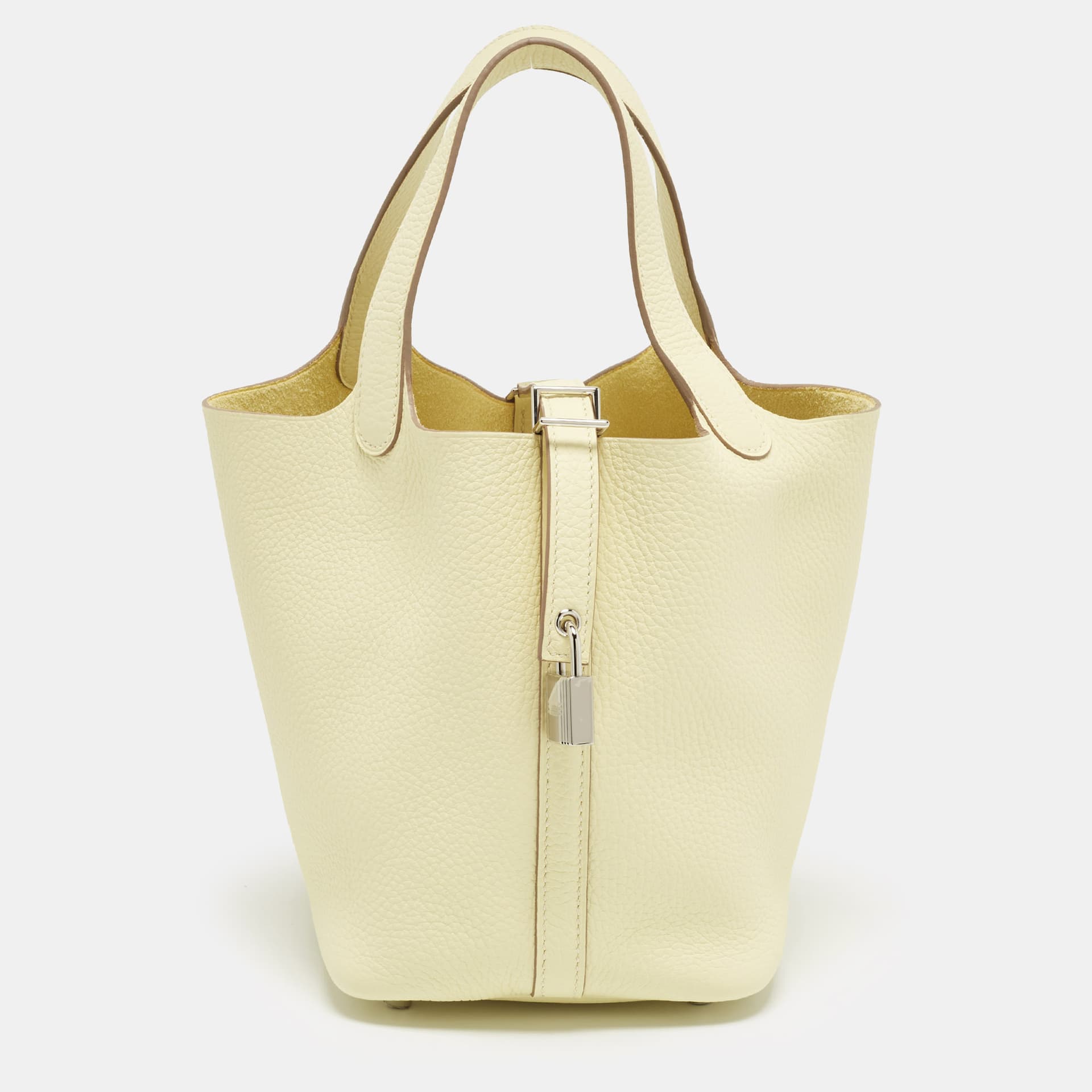 Herm&egrave;s Picotin Lock 18 Jaune Milton Taurillon Clemence Leather Tote