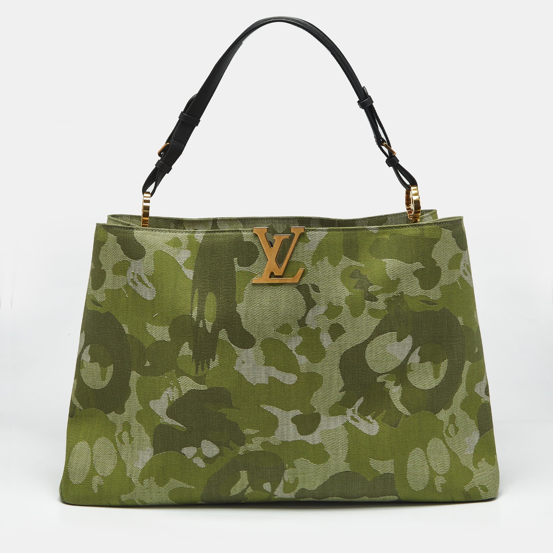 Louis Vuitton x Takashi Murakami ArtyCapucines XXL Khaki Camouflage Denim Shoulder Bag