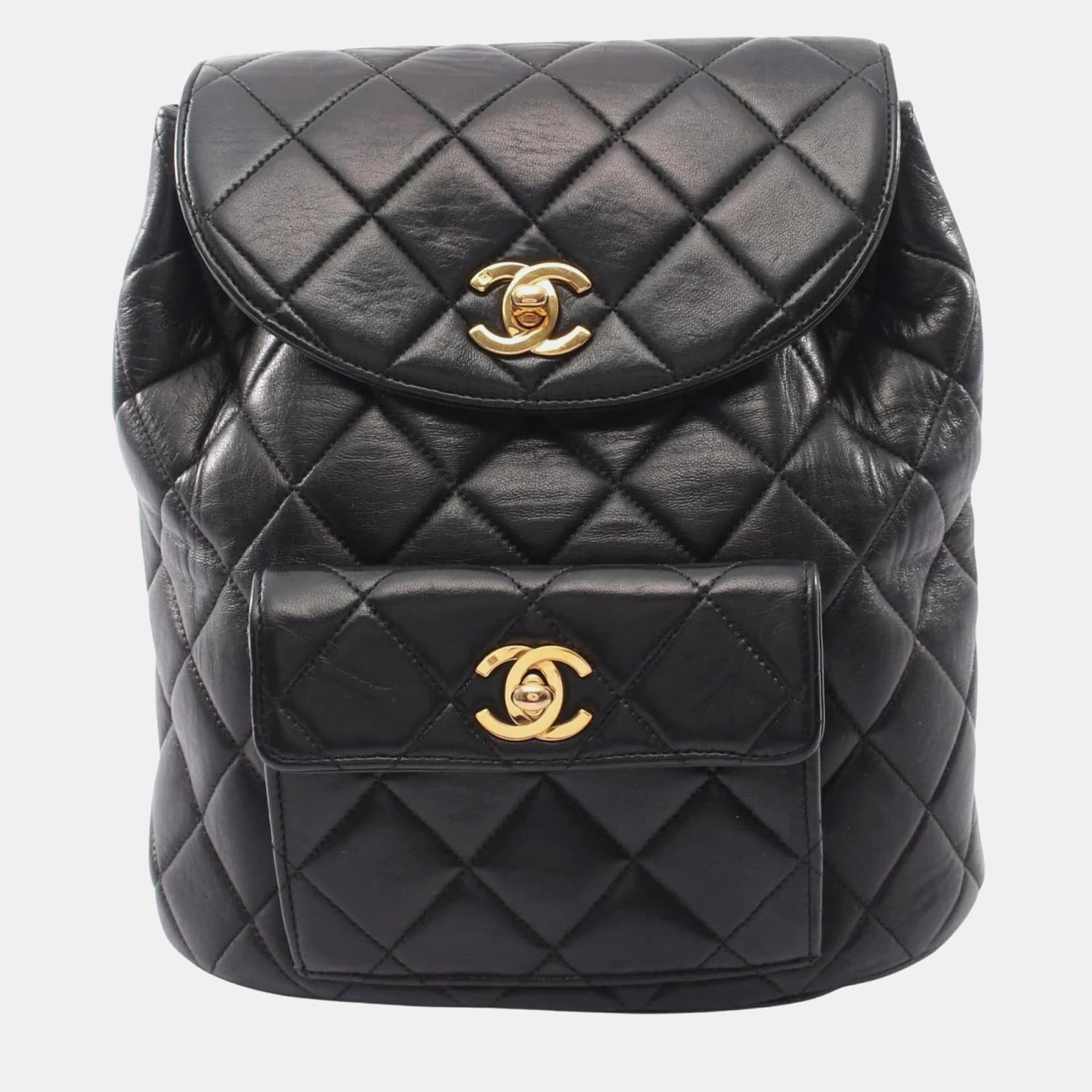 Chanel Matelasse Duma Medium Black Lambskin Leather Backpack Bag