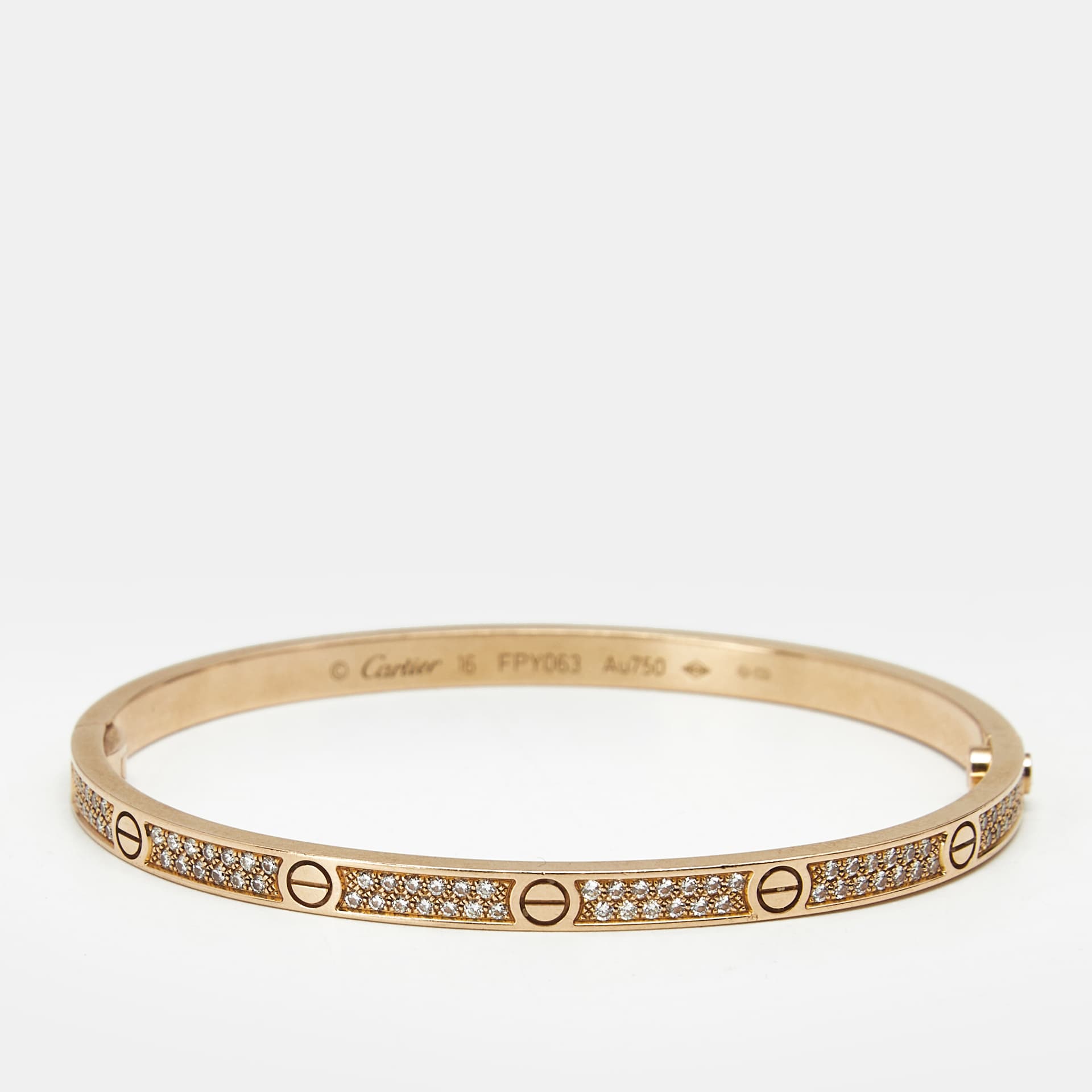 Cartier Love Diamond 18k Rose Gold Small Model Bangle Bracelet 16