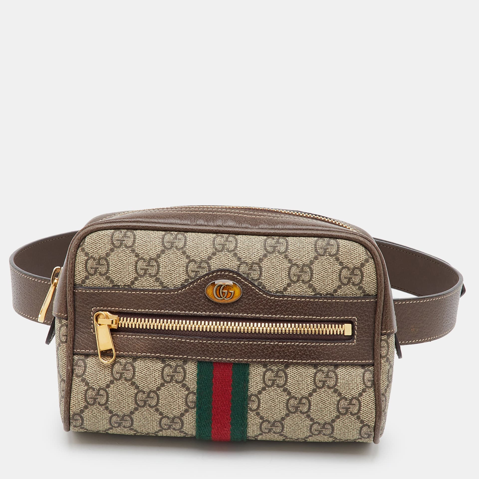 Gucci Ophidia Beige/Brown GG Supreme Canvas and Leather Belt Bag