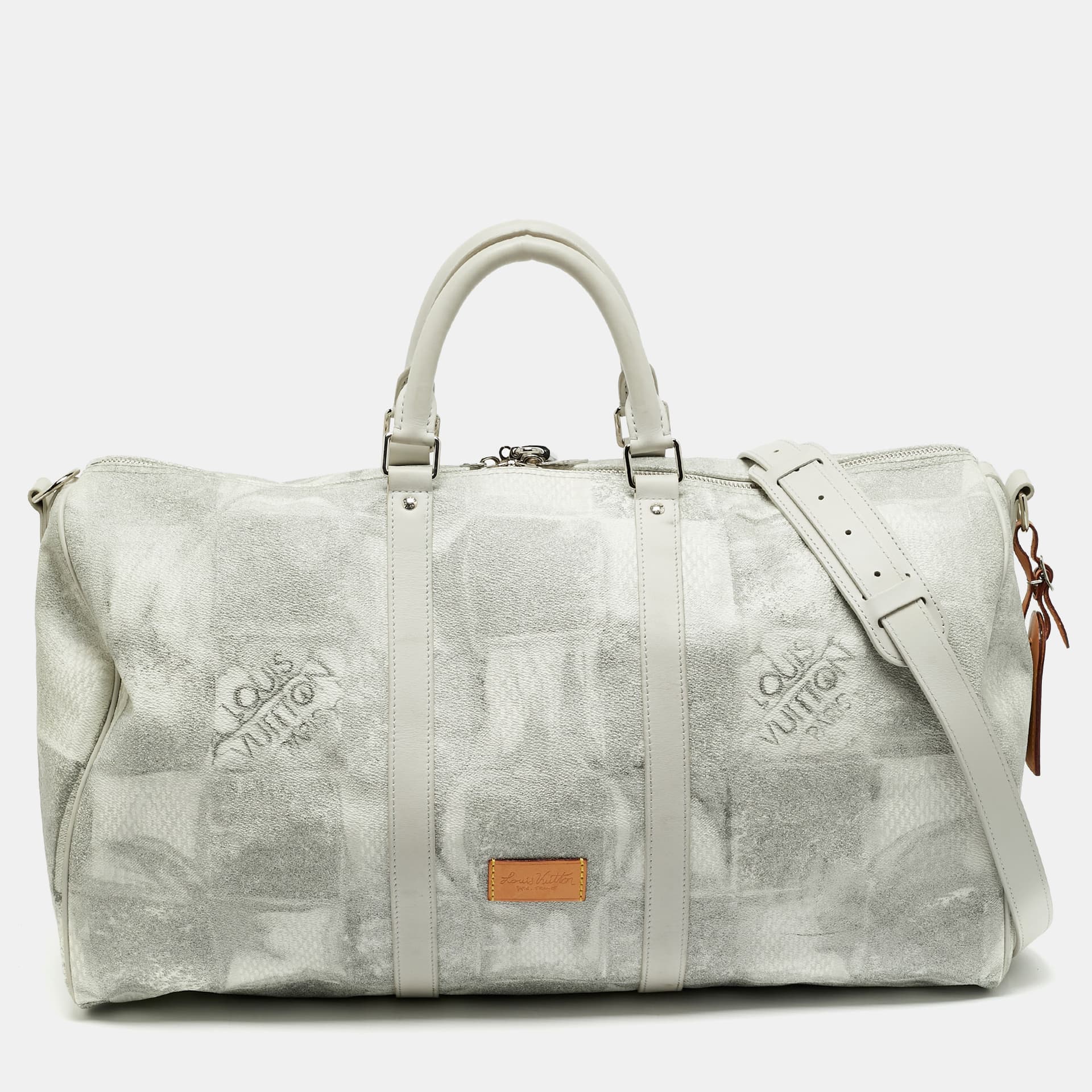 Louis Vuitton Keepall Bandouli&egrave;re 50 Stone Grey Damier Salt Canvas Duffel Bag