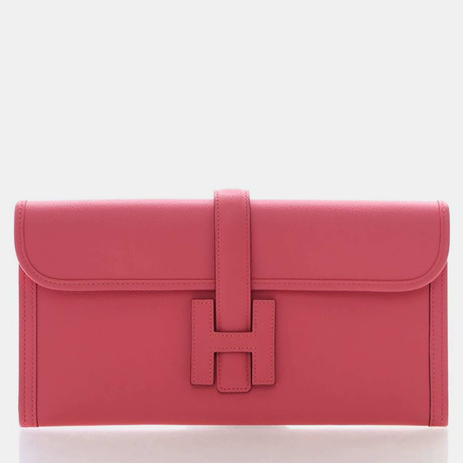 Hermes Jige Elan 29 Rose Lipstick Evercolor Calfskin Leather Clutch Bag