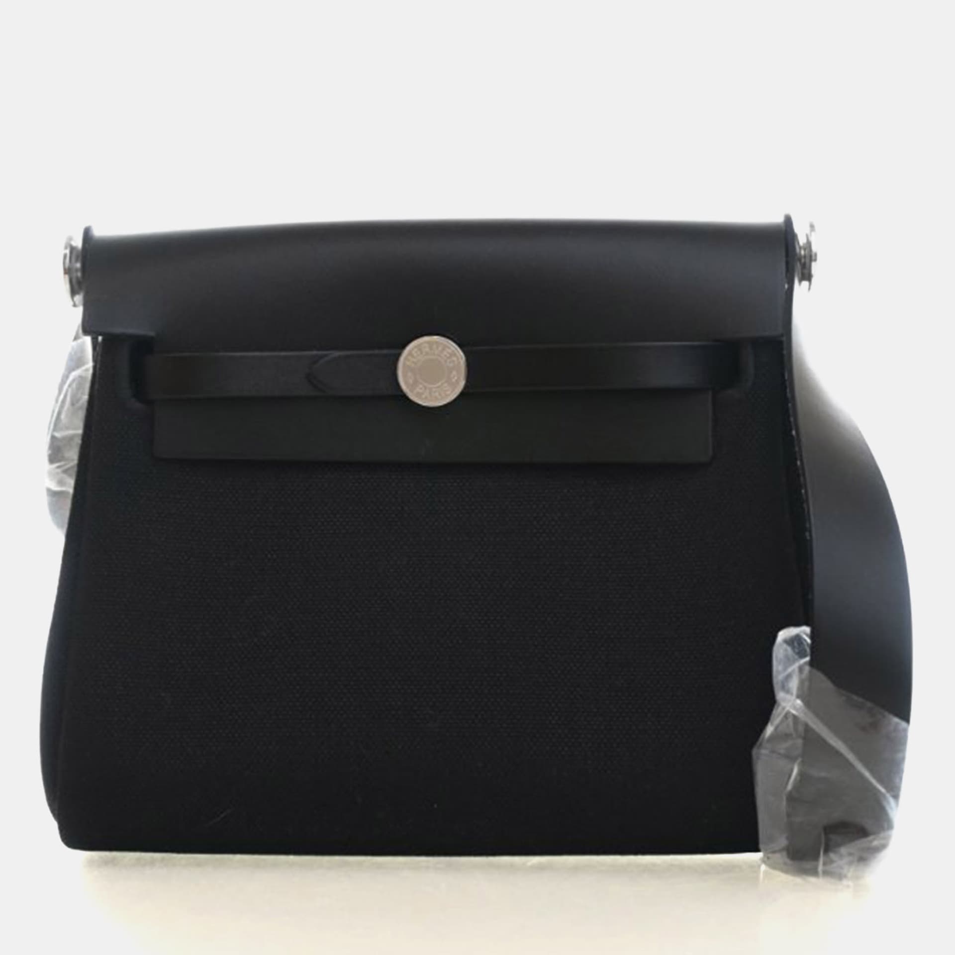 Hermes Herbag Zip 20 Noir Toile Canvas Top Handle Bag