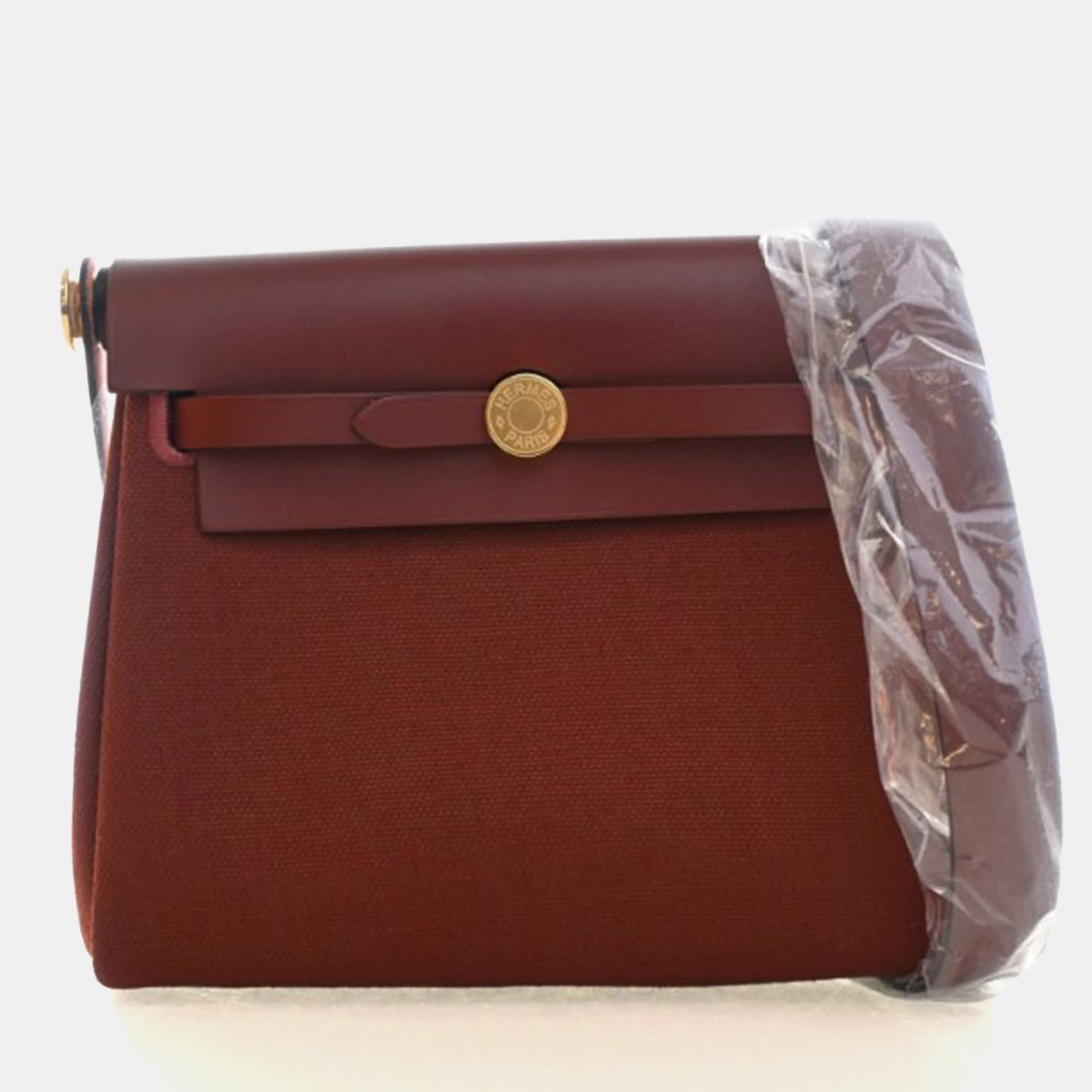 Hermes Herbag Zip 20 Rouge H Toile Canvas Top Handle Bag