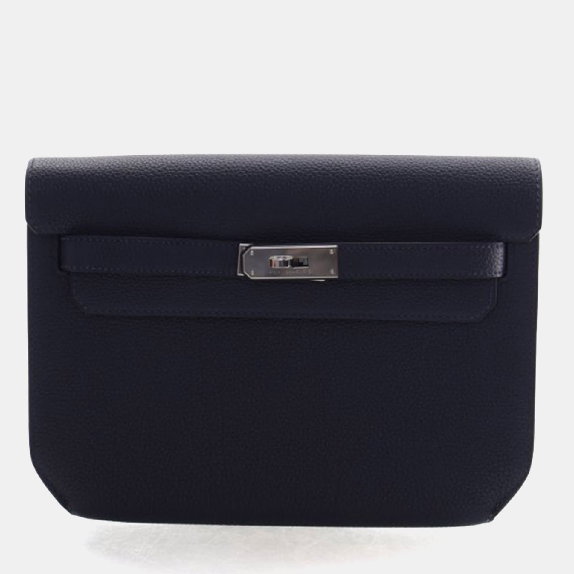 Hermes Kelly Depeches 25 Bleu Nuit Togo Calfskin Leather Clutch Bag