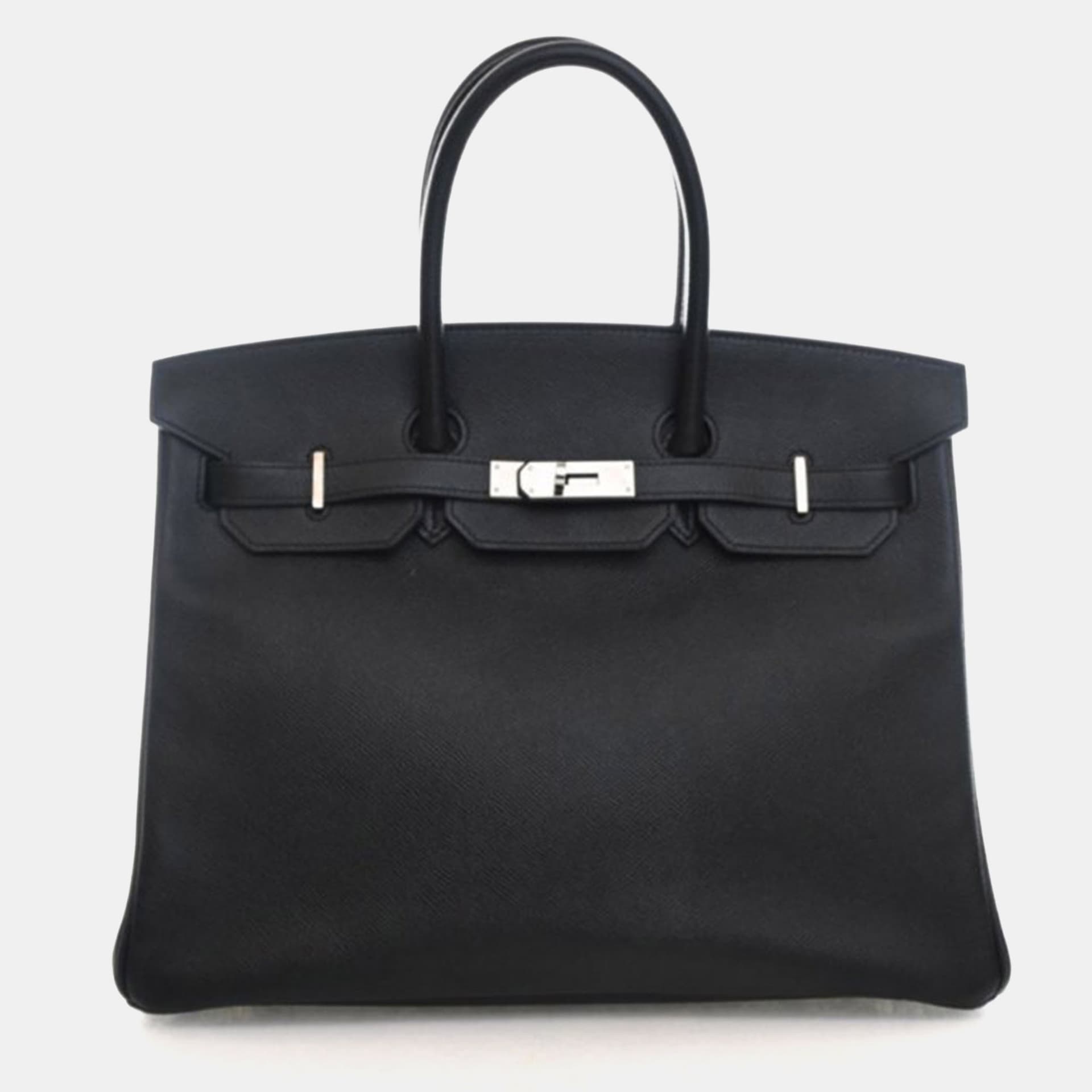 Hermes Birkin 35 Noir Epsom Calfskin Leather Top Handle Bag