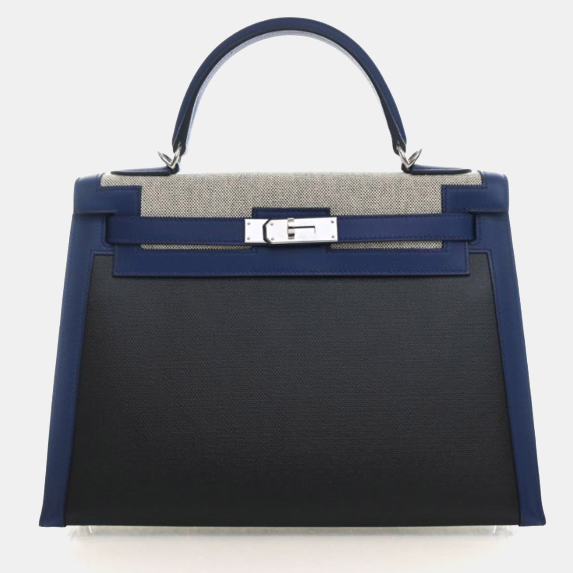 Hermes Kelly 32 Bleu Saphir Toile H Sellier Bag