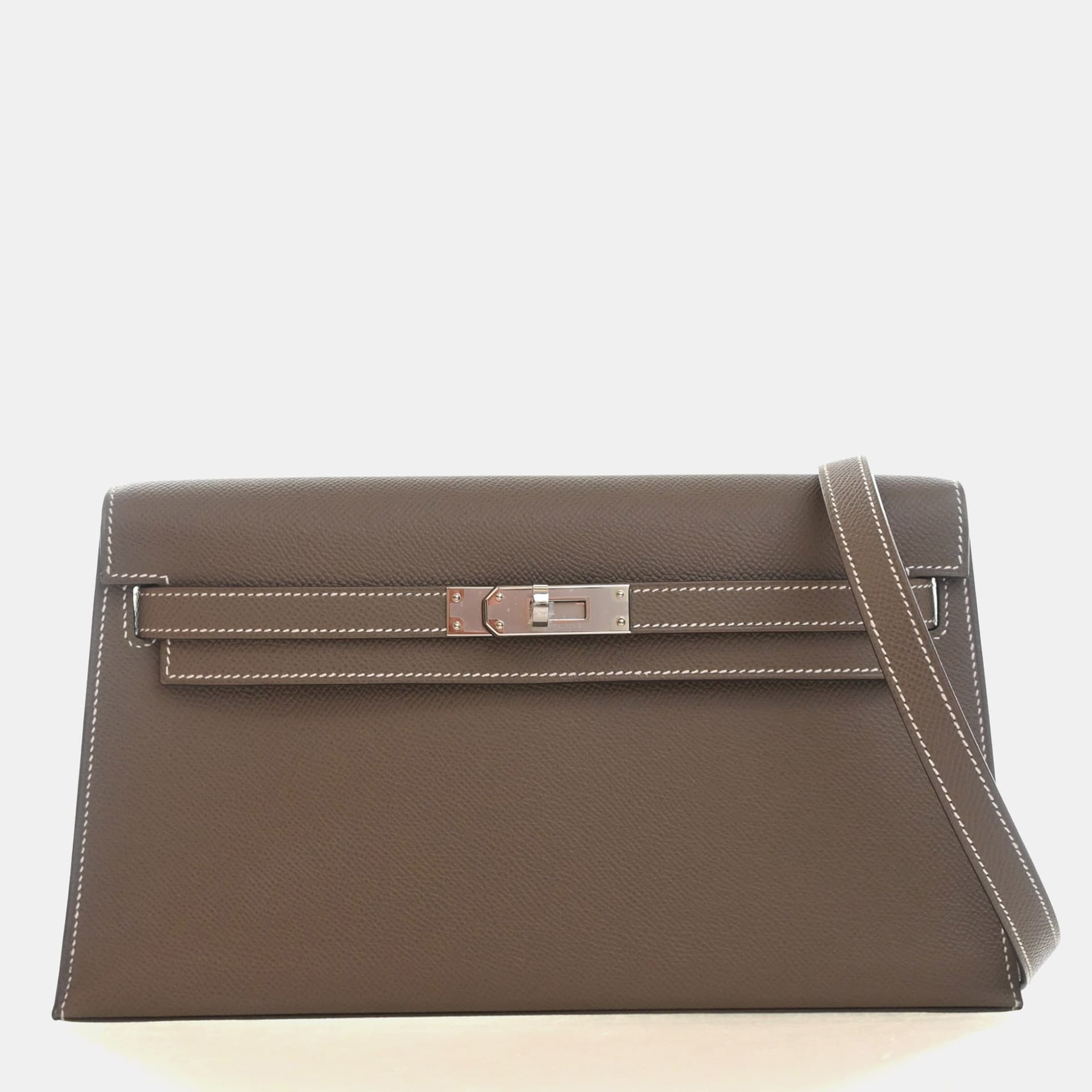 Hermes Kelly Elan Etoupe Epsom Calfskin Leather Clutch Bag