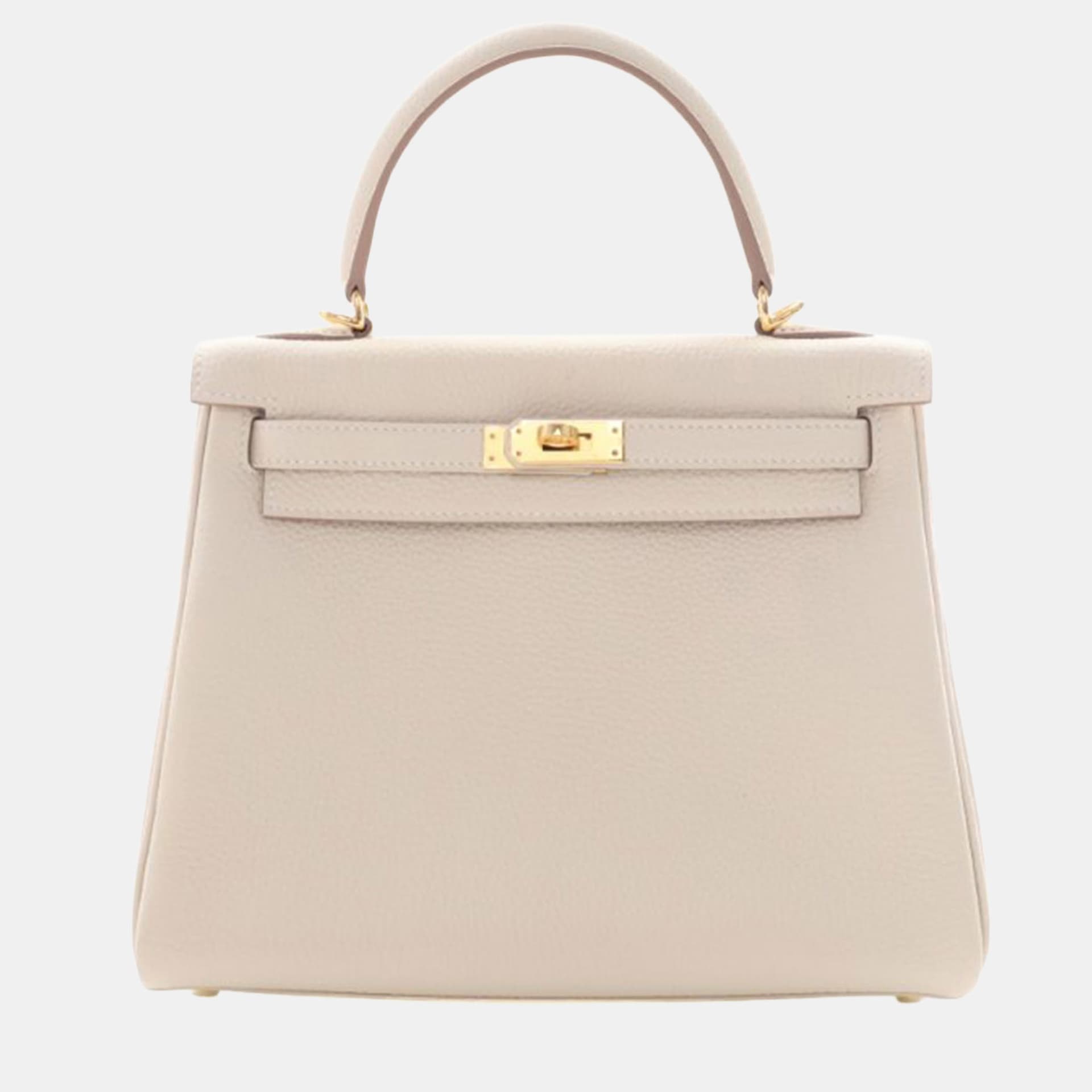 Hermes Kelly 25 Craie Togo Calfskin Leather Top Handle Bag