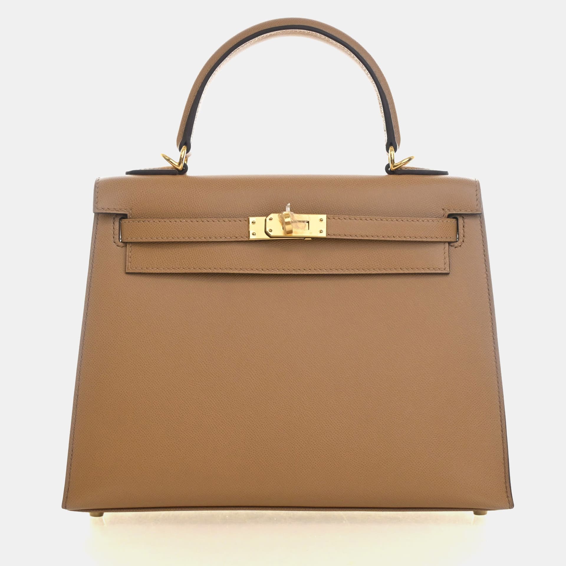 Hermes Kelly 25 Biscuit Veau Madame Calfskin Leather Top Handle Bag