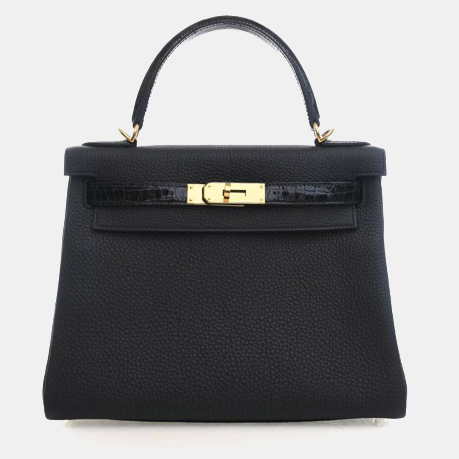 Hermes Kelly 28 Noir Togo Calfskin Leather Top Handle Bag