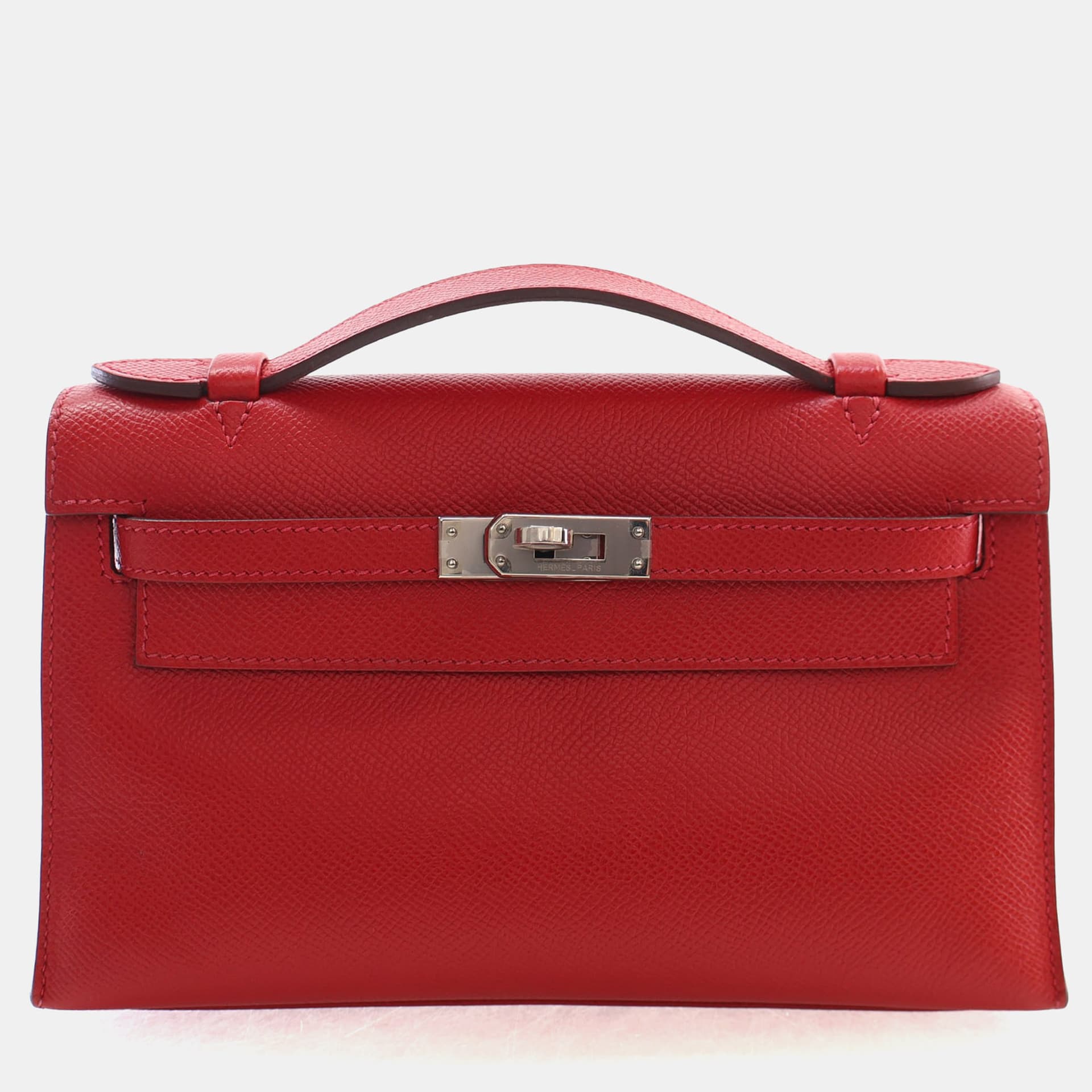 Hermes Kelly Pochette Rouge Vif Epsom Calfskin Leather Clutch Bag