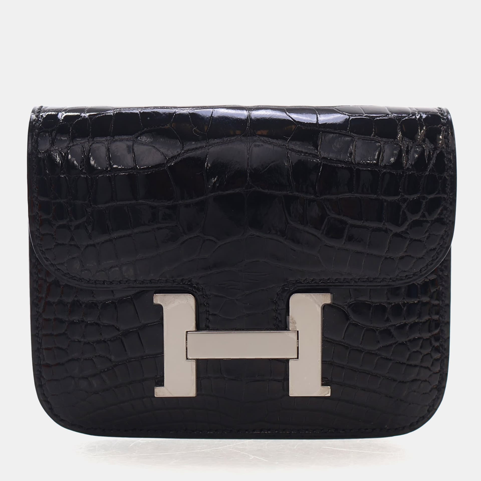 Hermes Constance Wallet Noir Niloticus Crocodile Leather Wallet