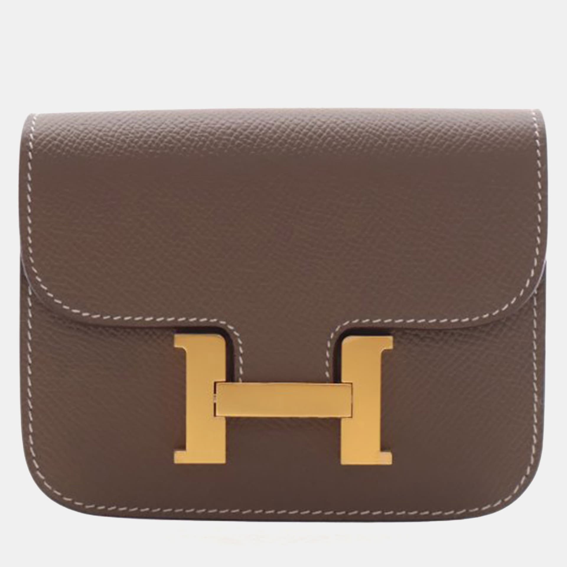 Hermes Constance Slim Etoupe Epsom Calfskin Leather Wallet
