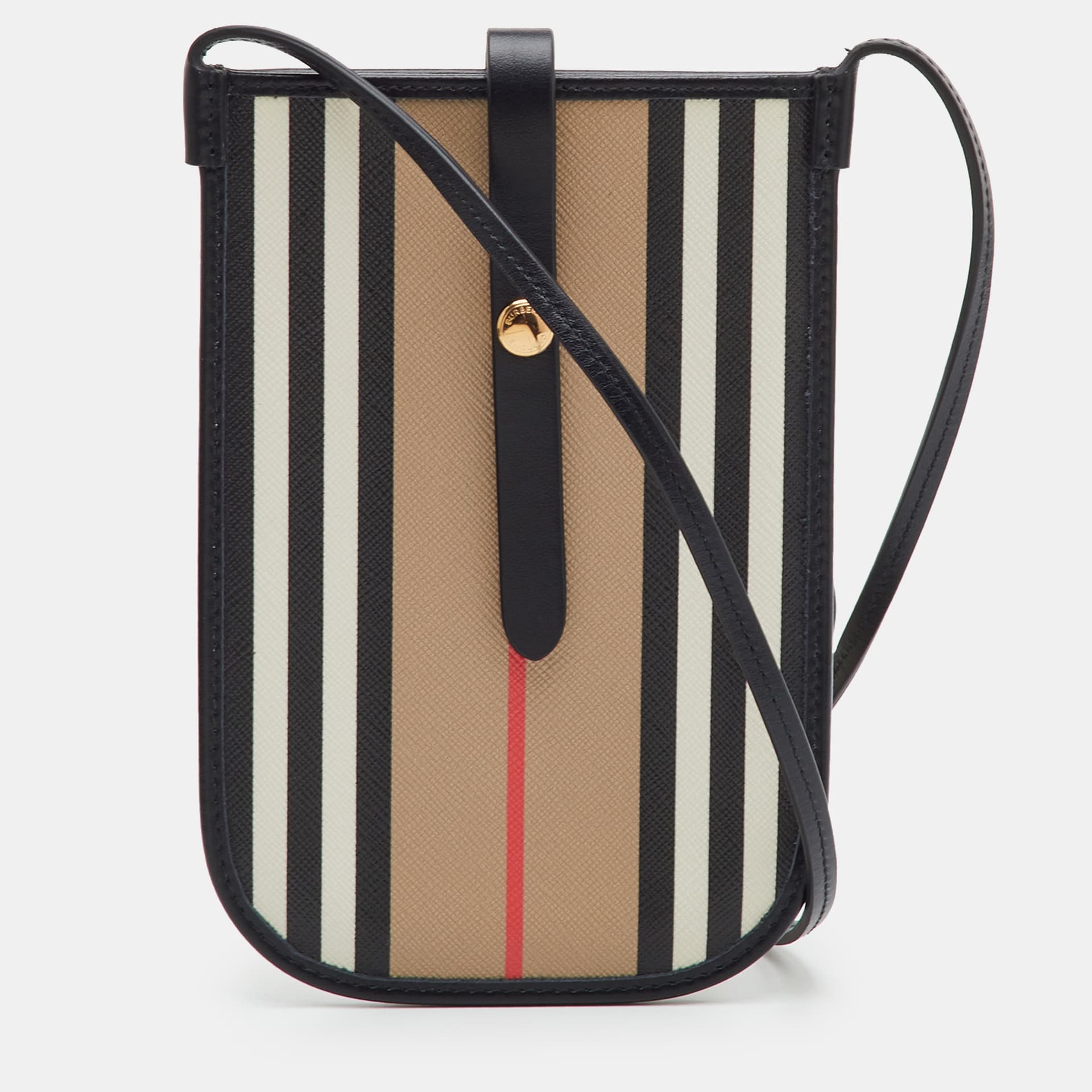 Burberry Beige/Black Icon Stripe Coated Canvas and Leather Anne Phone Pouch with Strap