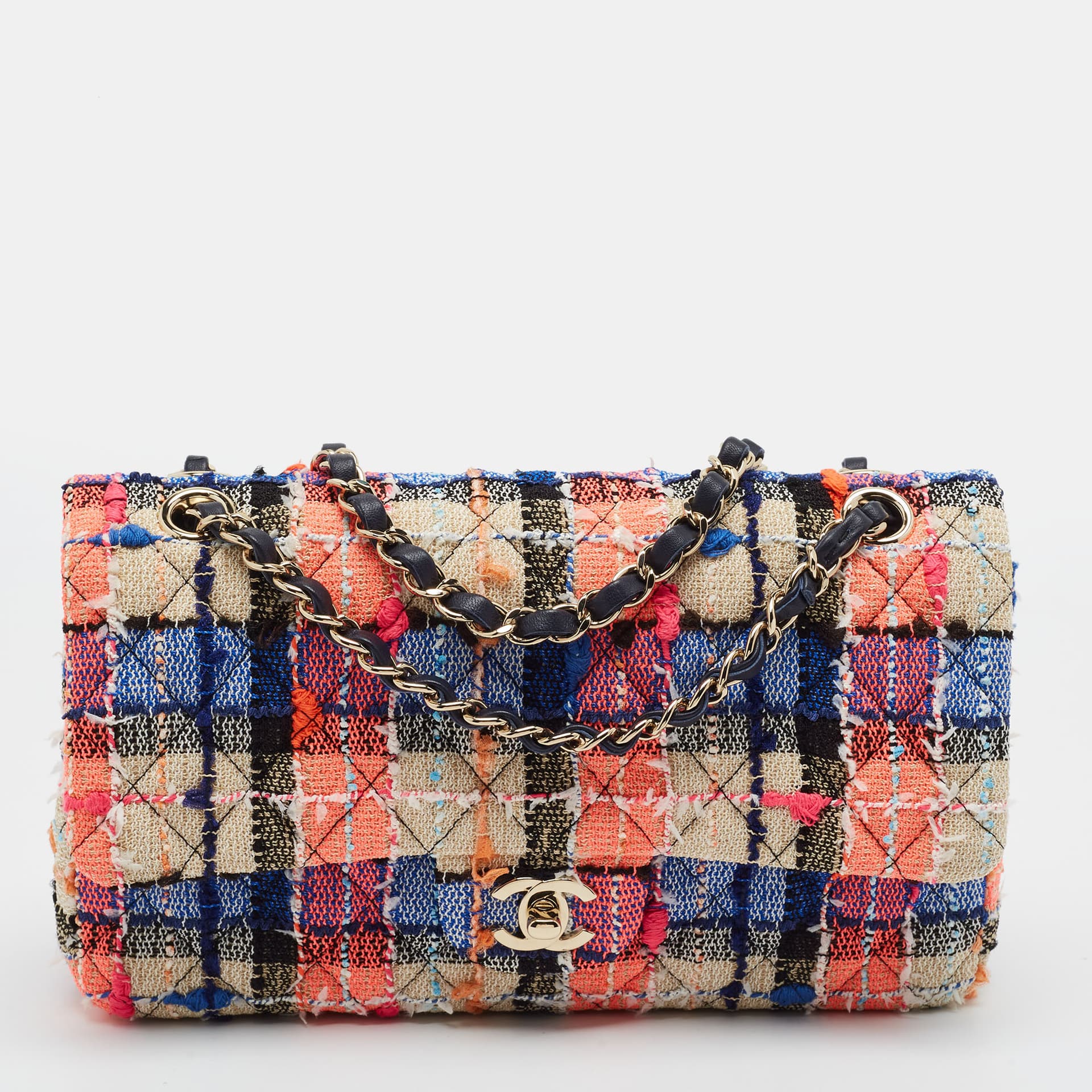 Chanel Classic Double Medium Multicolor Quilted Tweed Flap Bag