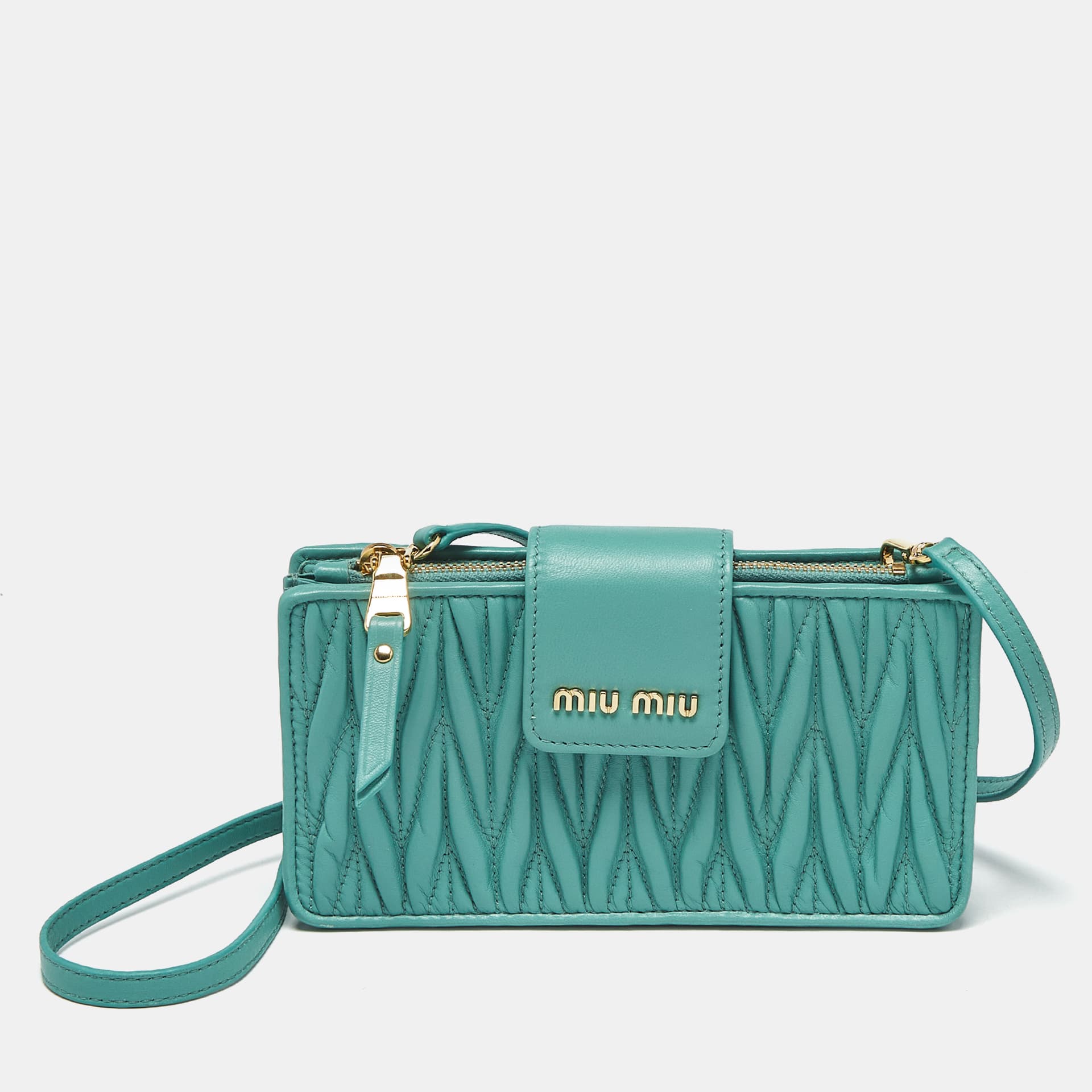 Miu Miu Green Matelass&eacute; Leather Phone Crossbody Bag