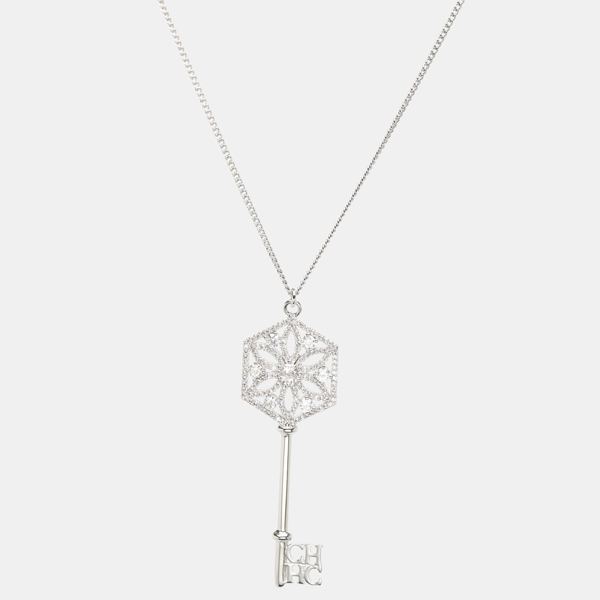 Carolina Herrera Silver-Tone Crystal Key Pendant Necklace
