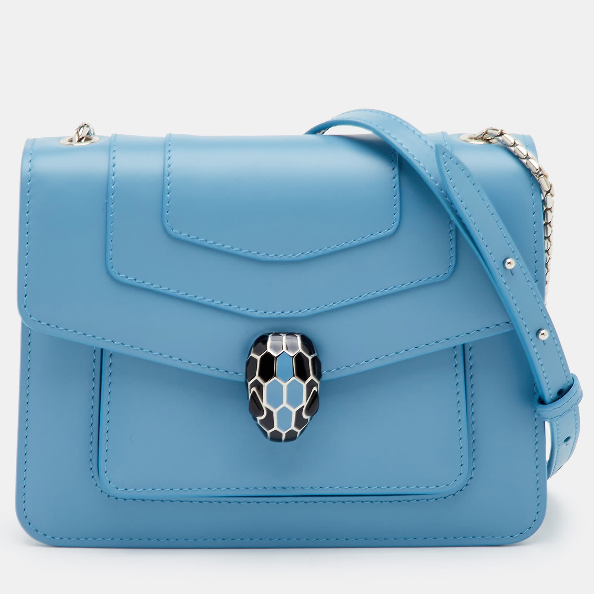 Bvlgari Serpenti Forever Small Blue Leather Flap Shoulder Bag