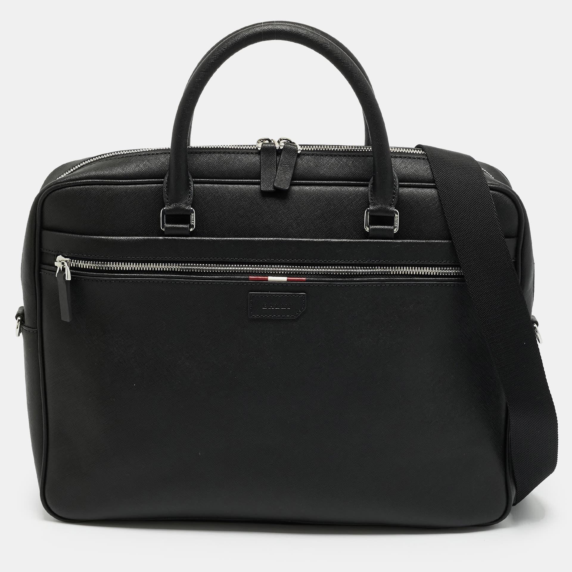 Bally Pauly Black Soft Saffiano Leather Briefcase