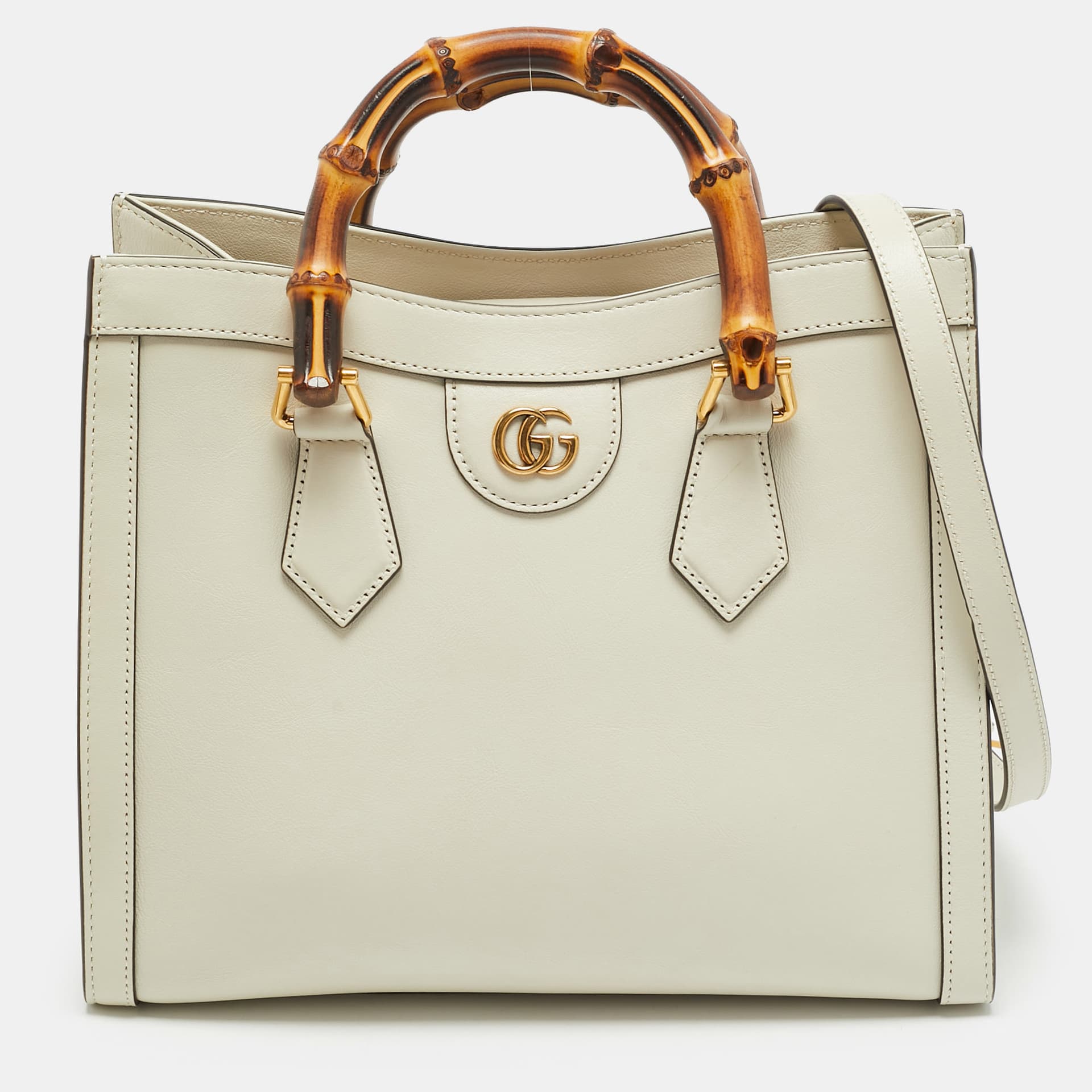 Gucci Bamboo Diana Medium Cream Leather Tote