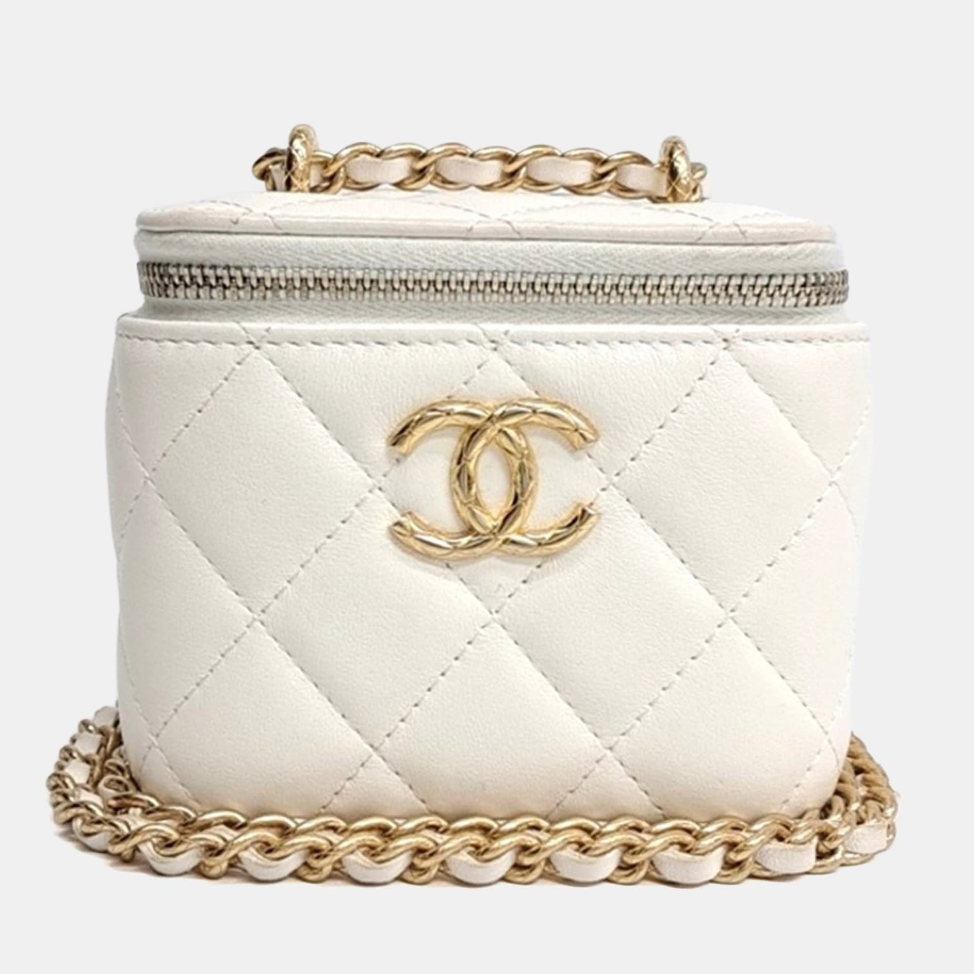 Chanel White Leather Vanity Mini Crossbody Bag AP3103