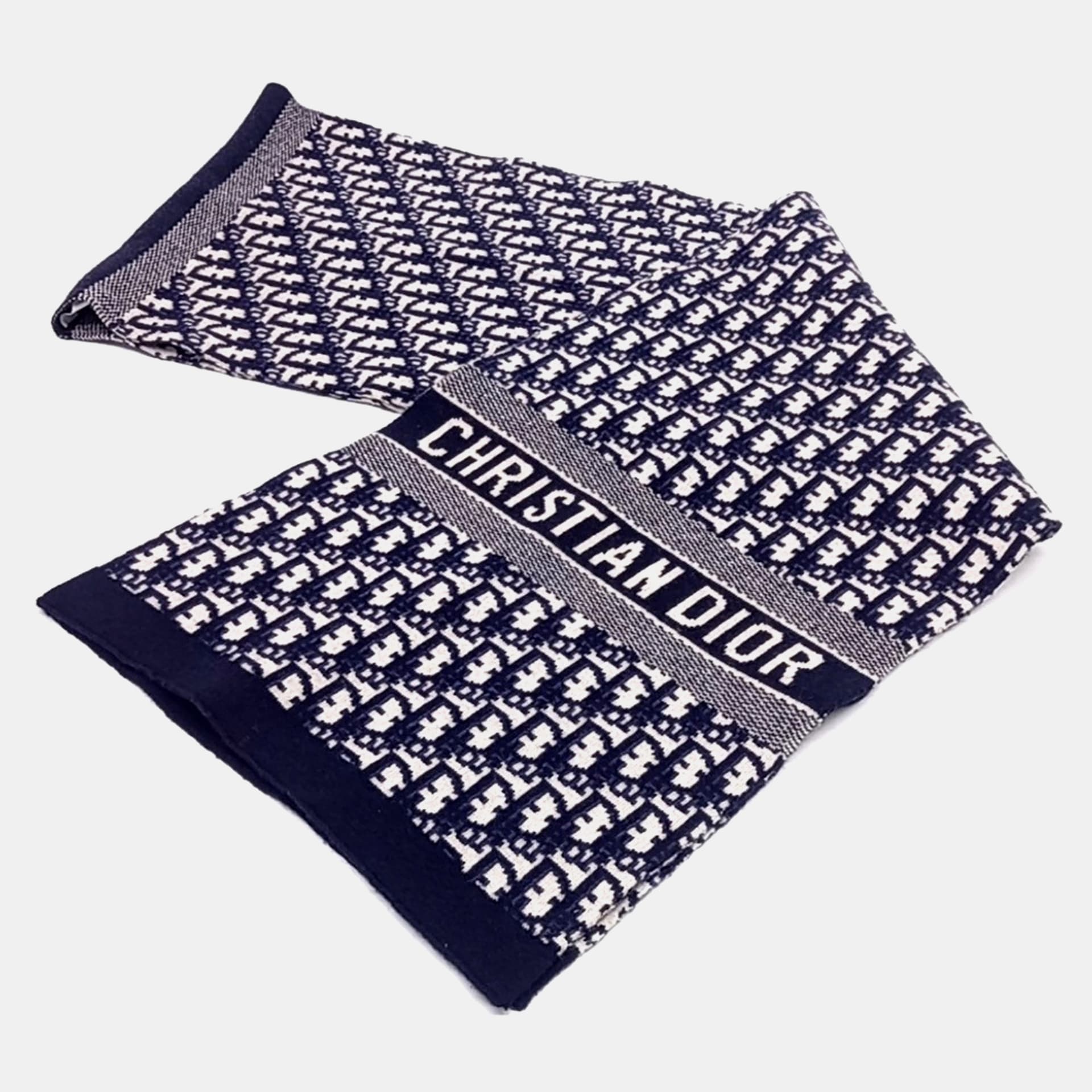Christian Dior Oblique Beige/Navy Blue Cashmere, Silk Scarf