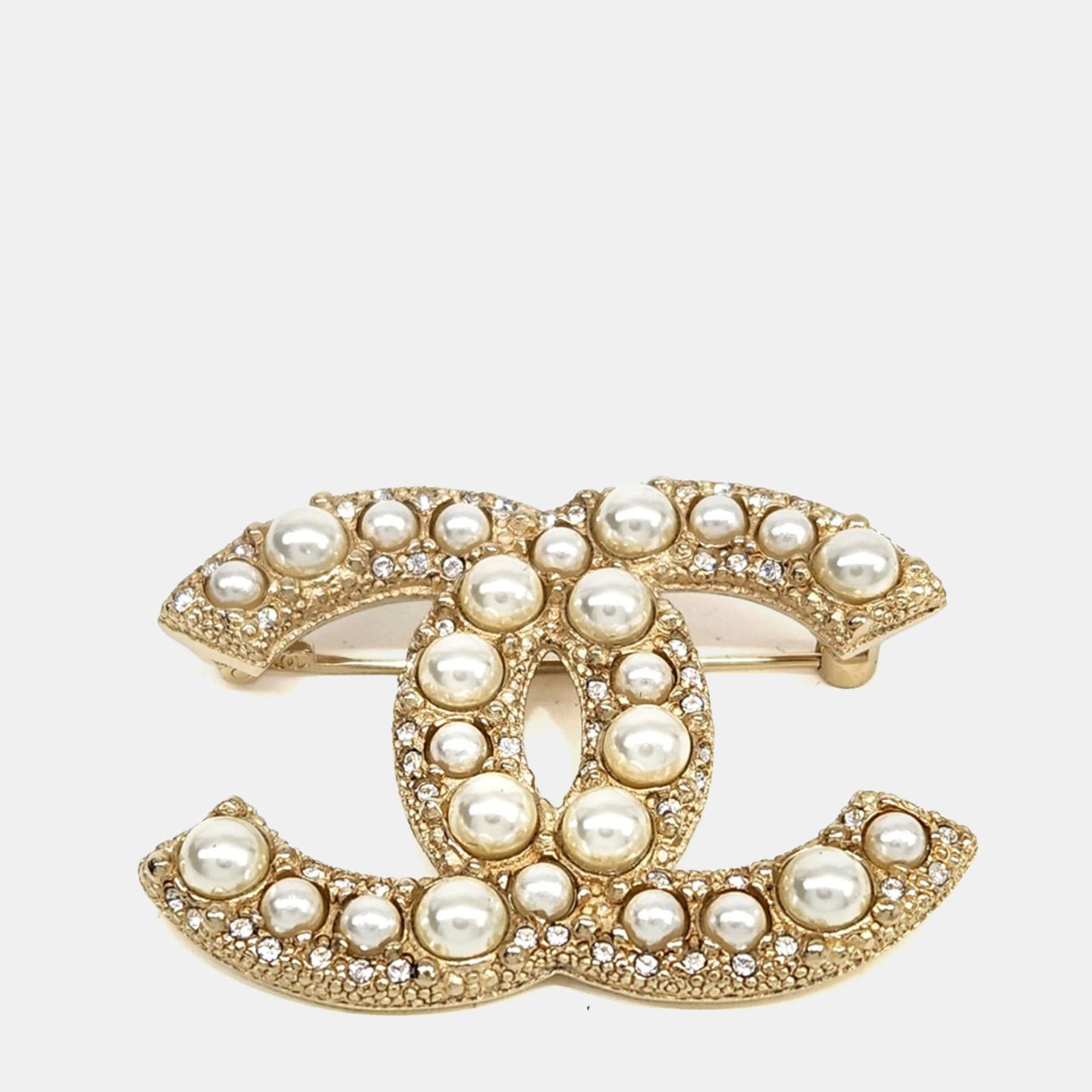 Chanel CC Gold Pearl Brooch