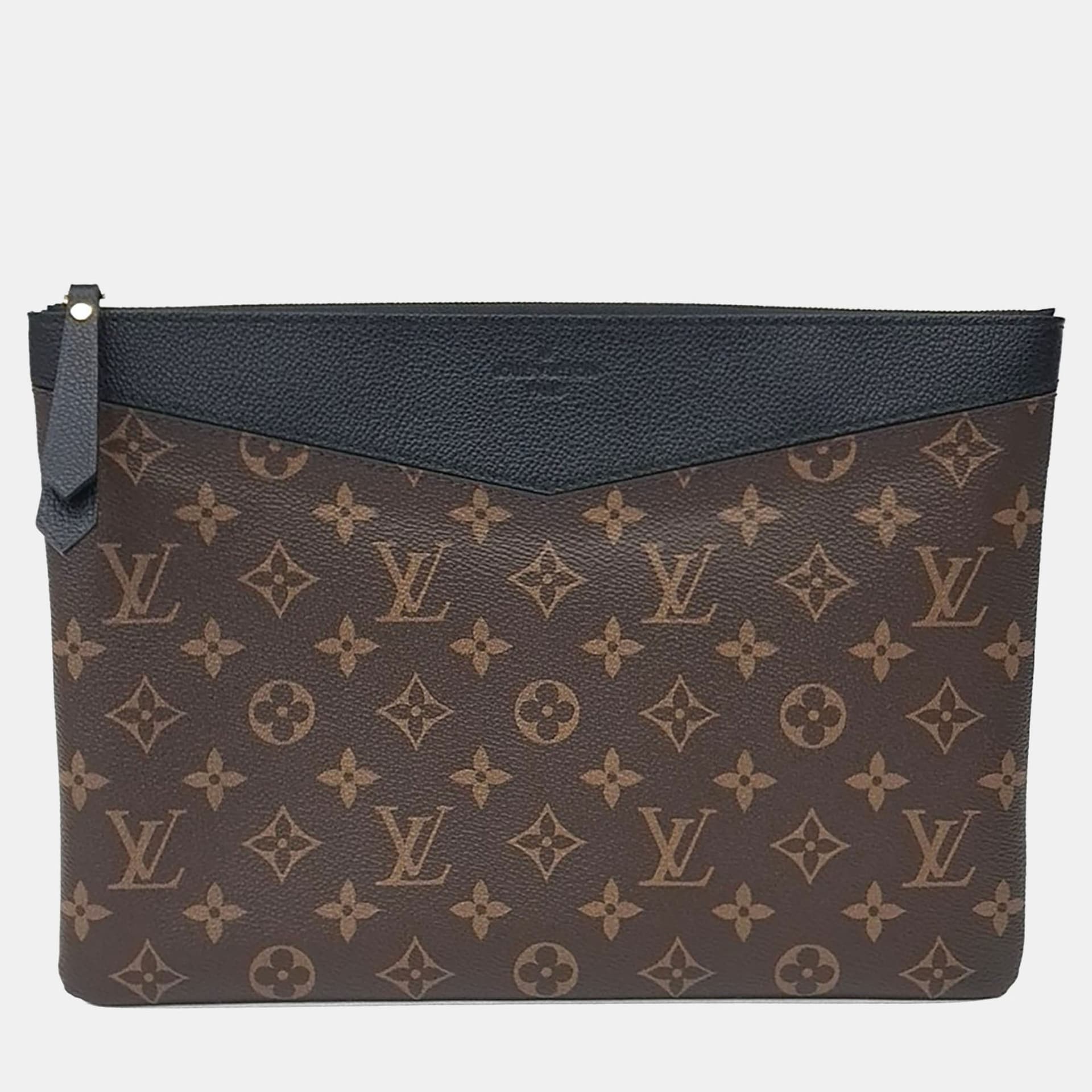 Louis Vuitton Daily Clutch GM Monogram Canvas Black Leather Pouch Bag