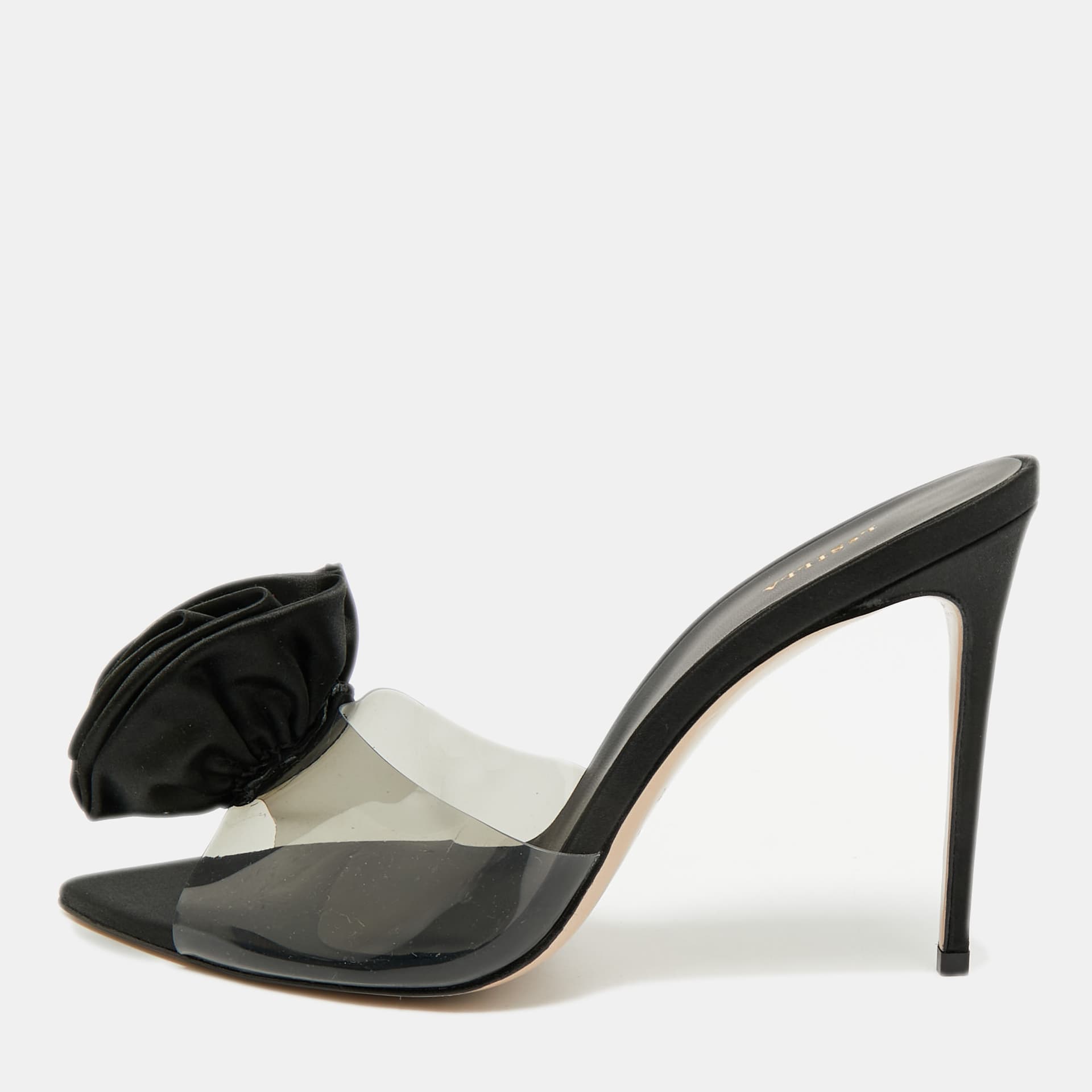 Le Silla Rose Applique Size 40 Black PVC and Satin Slide Sandals