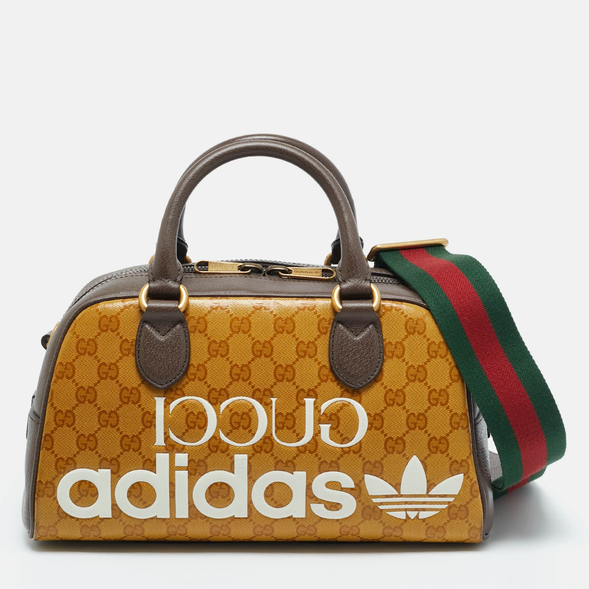 Gucci x Adidas Brown GG Supreme and Leather Duffle Bag
