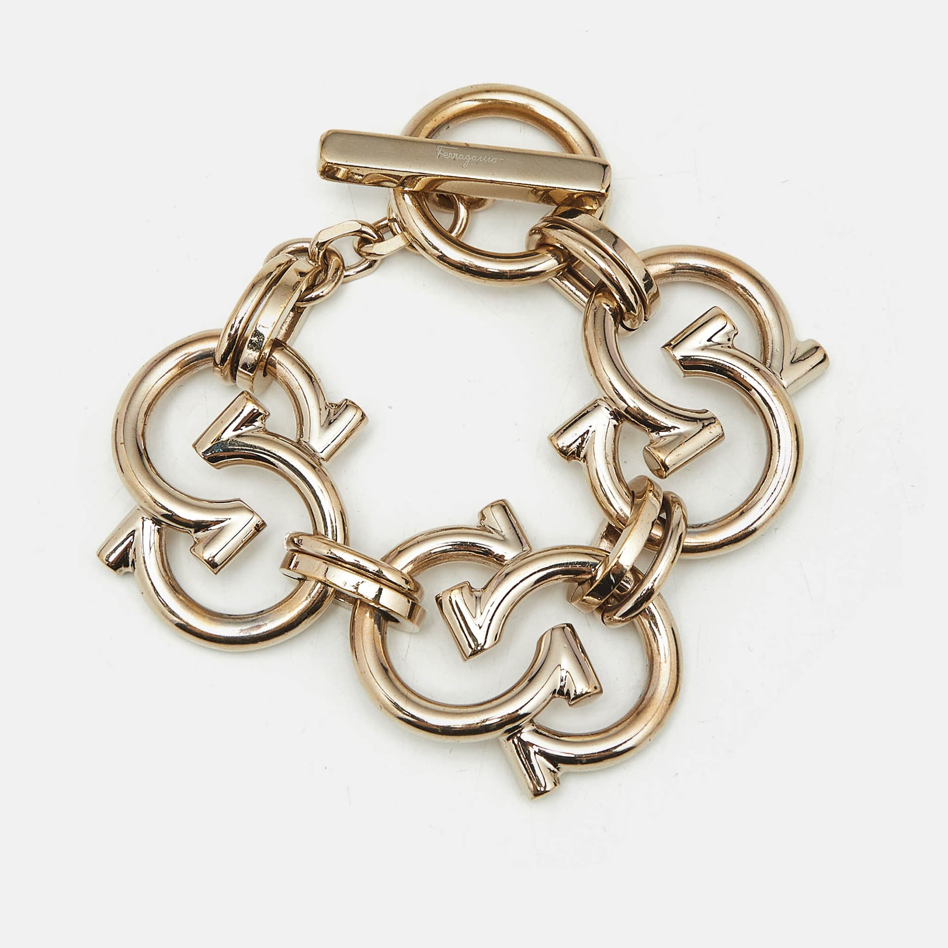 Ferragamo Gancini Chunky Gold Tone Chain Link Bracelet