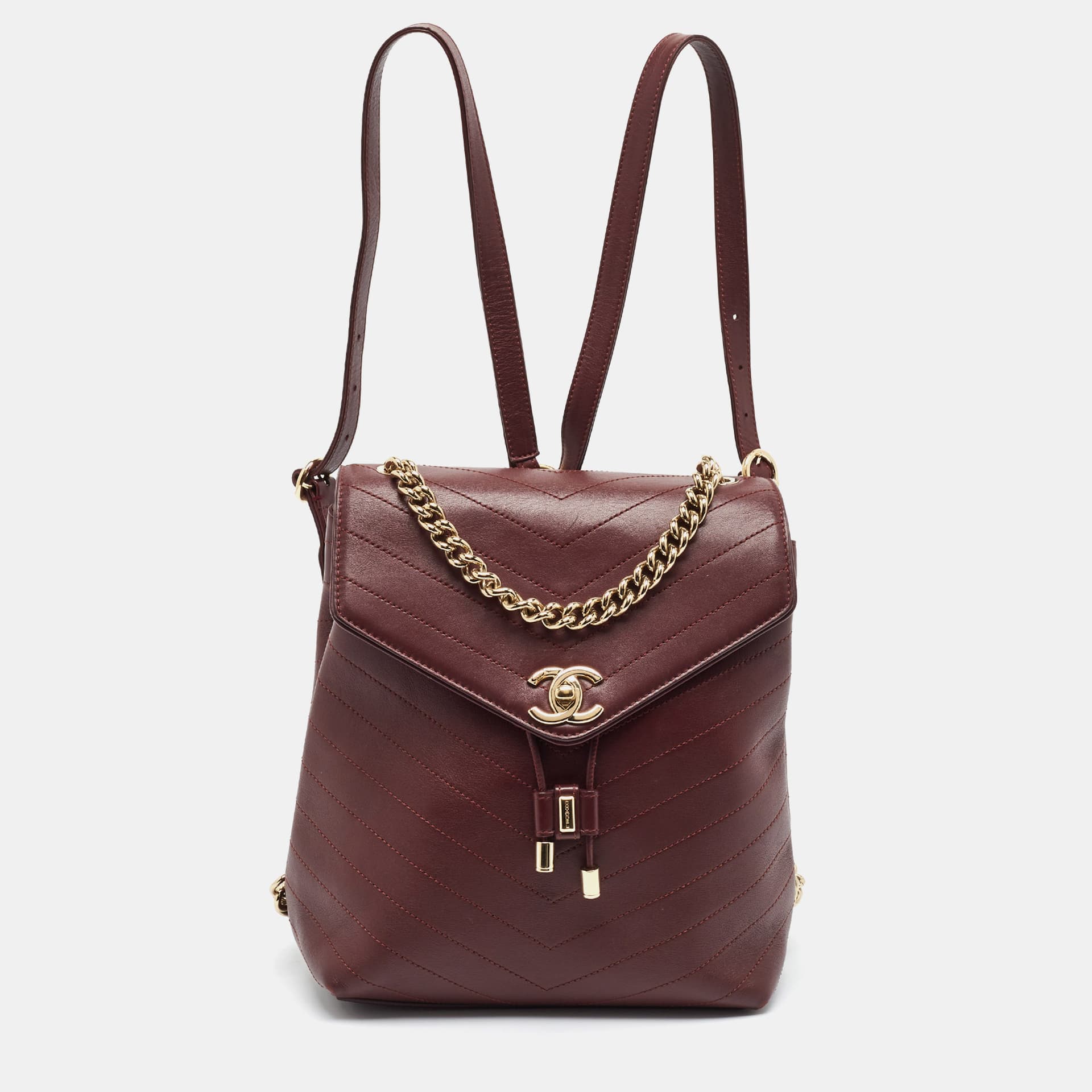 Chanel Coco Burgundy Chevron Leather Backpack
