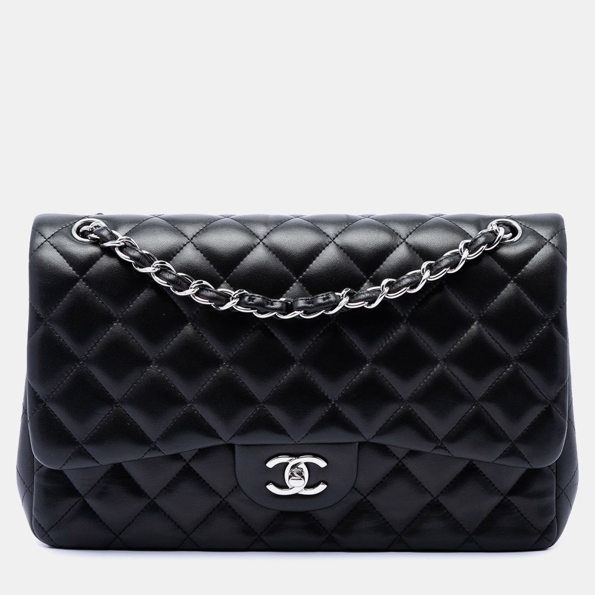 Chanel Jumbo Classic Flap Black Lambskin Leather Shoulder Bag