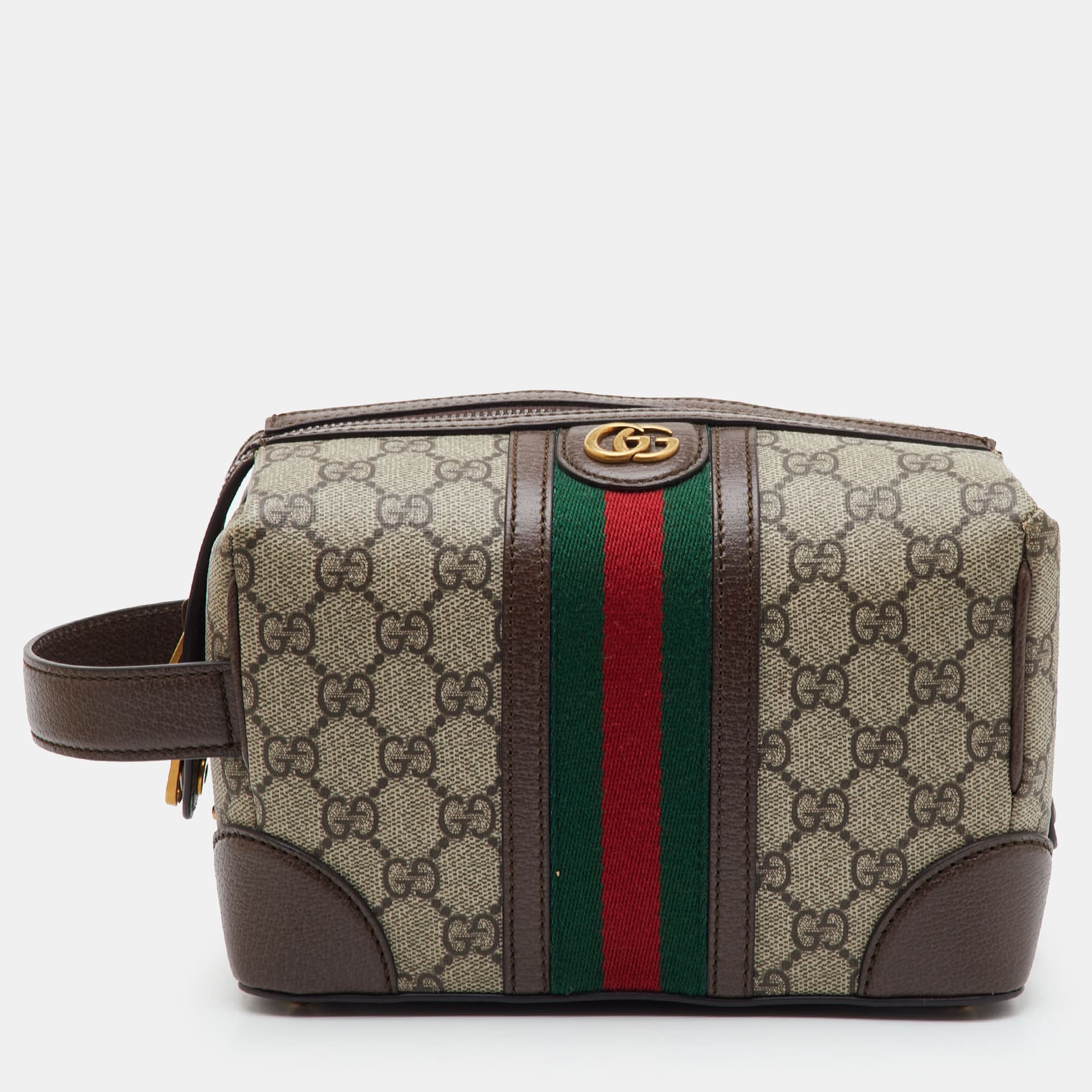 Gucci Savoy Toiletry Web Medium Beige GG Supreme Canvas Pouch