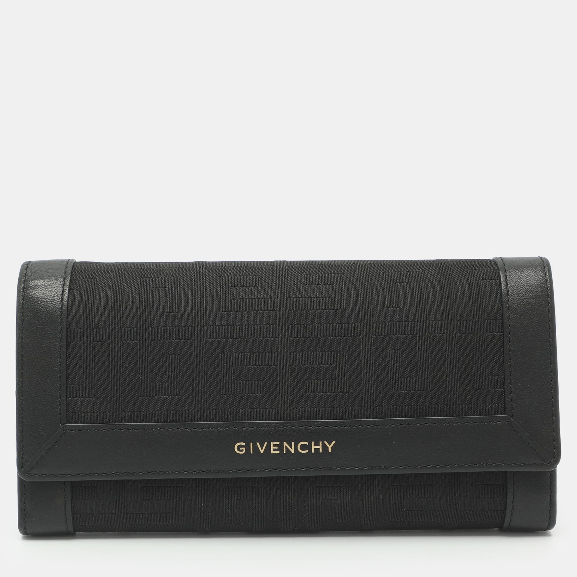 Givenchy Black Leather and Nylon Continental Flap Wallet