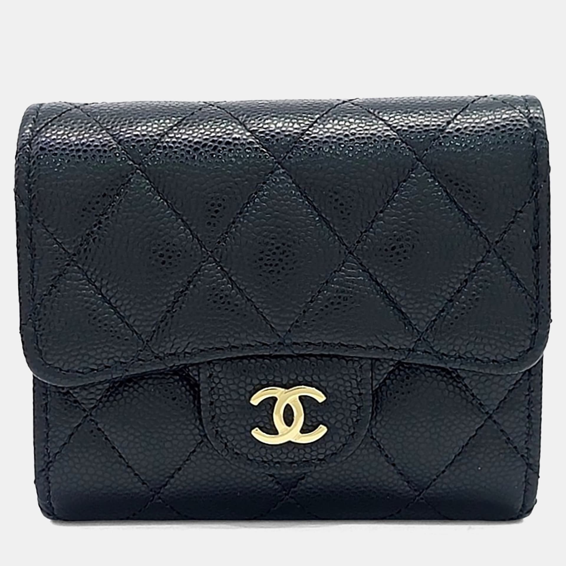 Chanel Classic Small Black Caviar Leather Flap Wallet