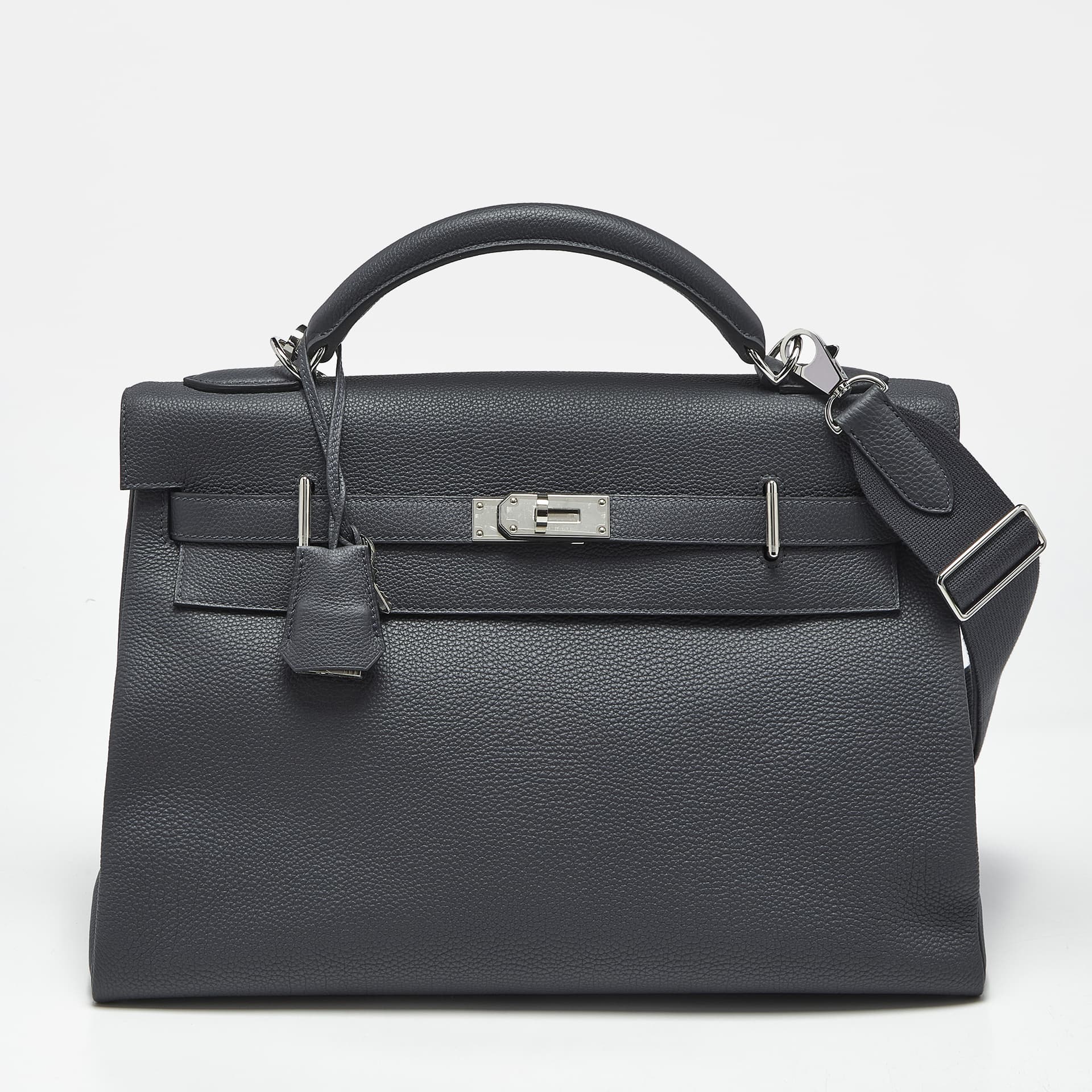 Hermes Kelly Maxi 42 Palladium Finish Gris Misty Togo Leather Top Handle Bag
