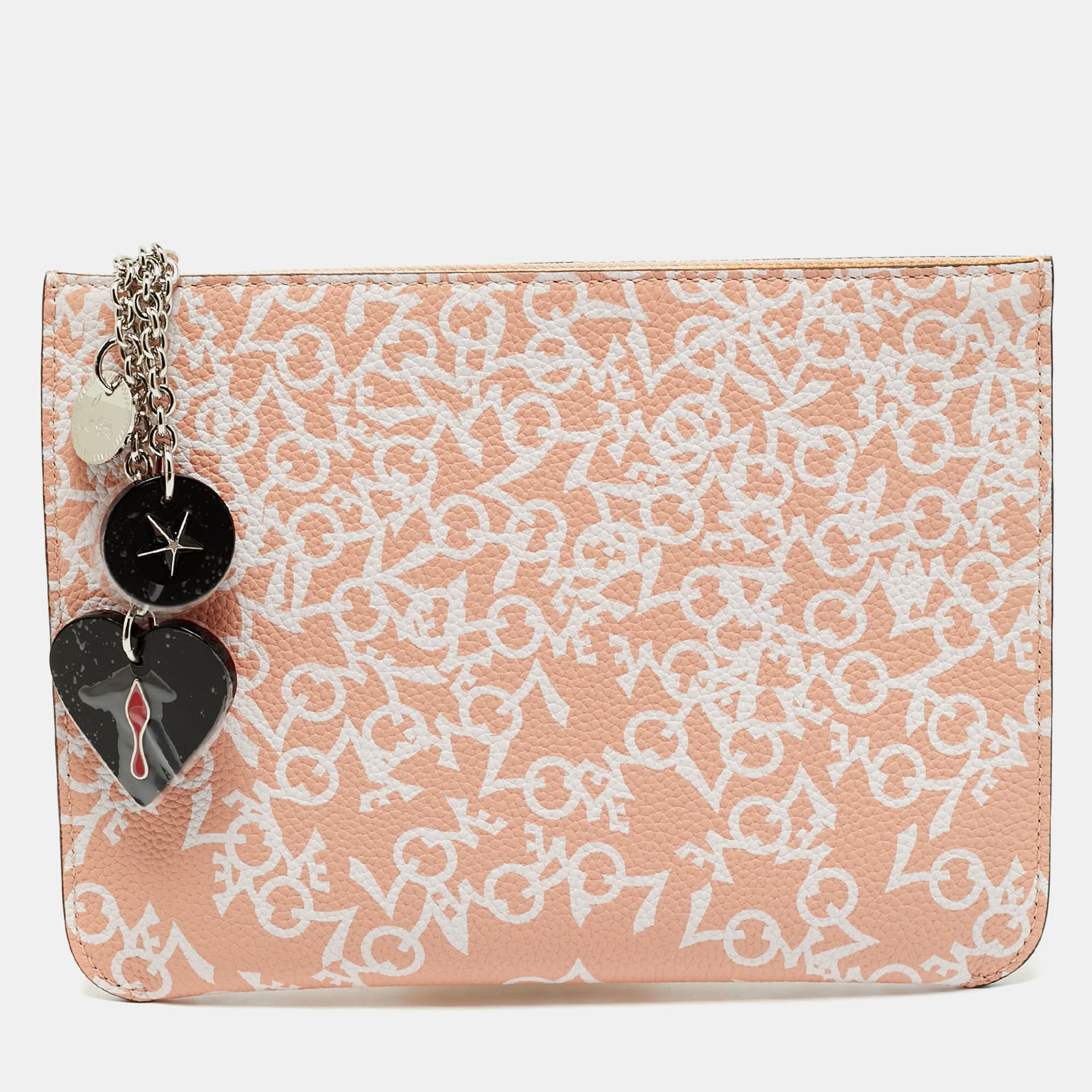 Christian Louboutin Loubicute Crazy Love Charm Blush Pink Leather Pouch