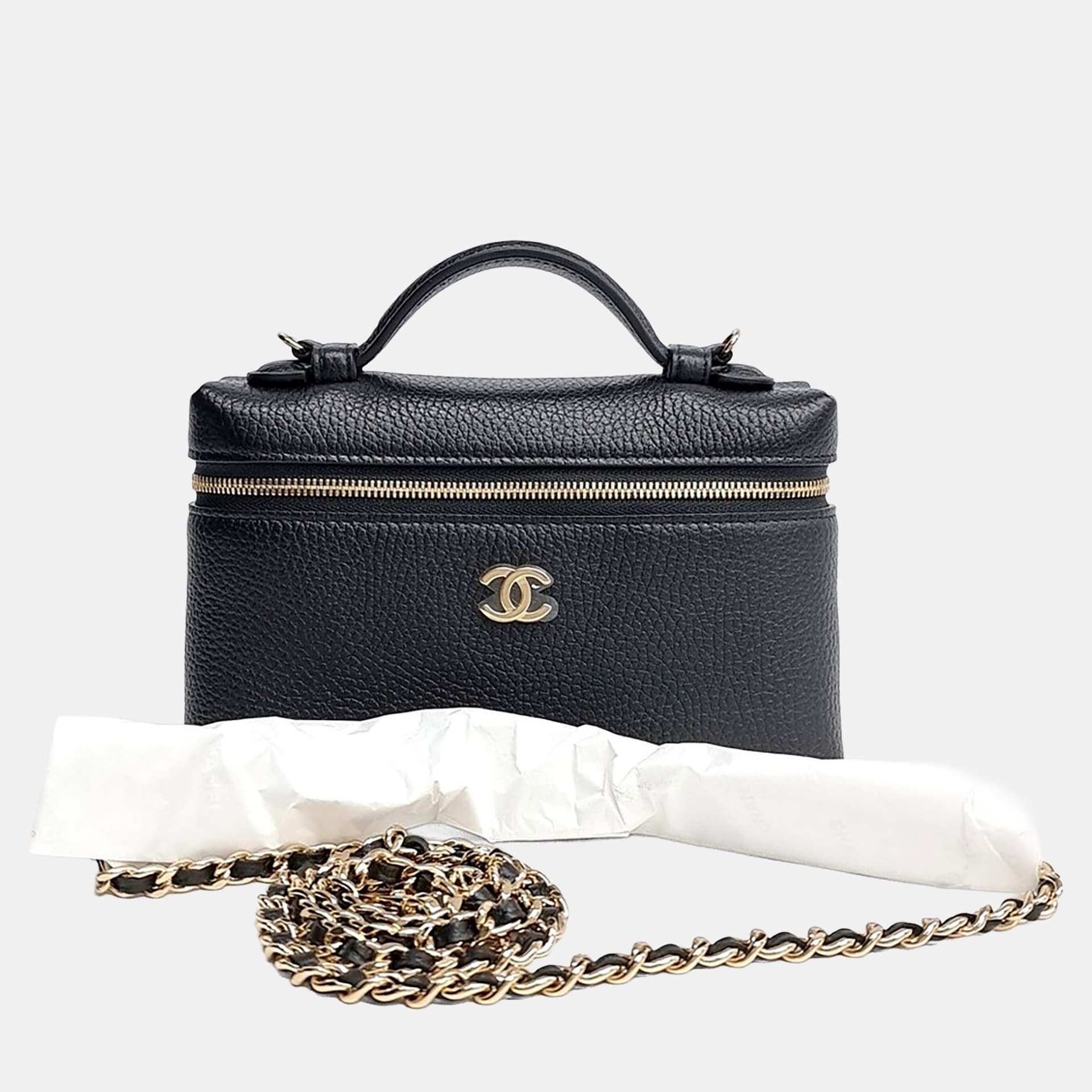 Chanel Black Leather Chain Cosmetic Case