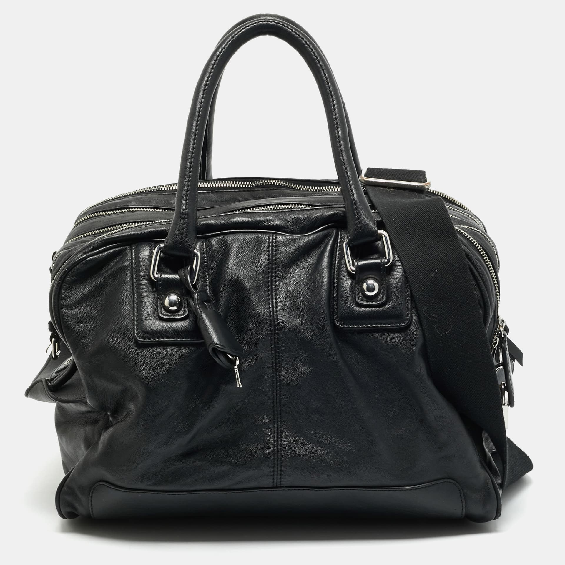 D&G Multi Zip Black Leather Duffel Bag