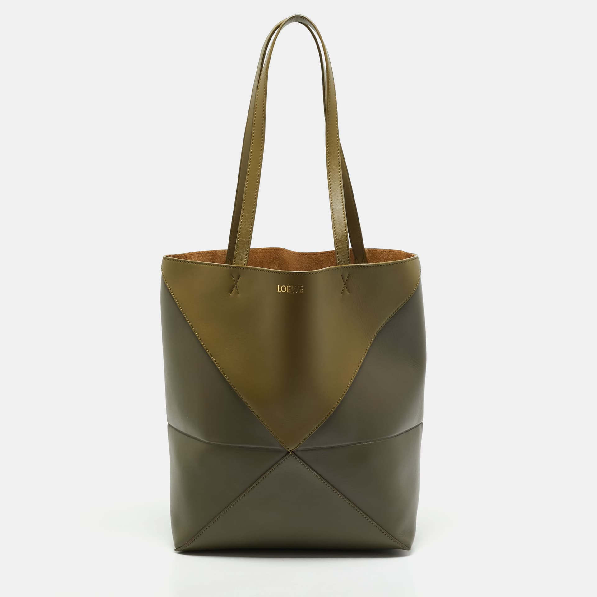Loewe Puzzle Medium Dark Green Leather Fold Tote