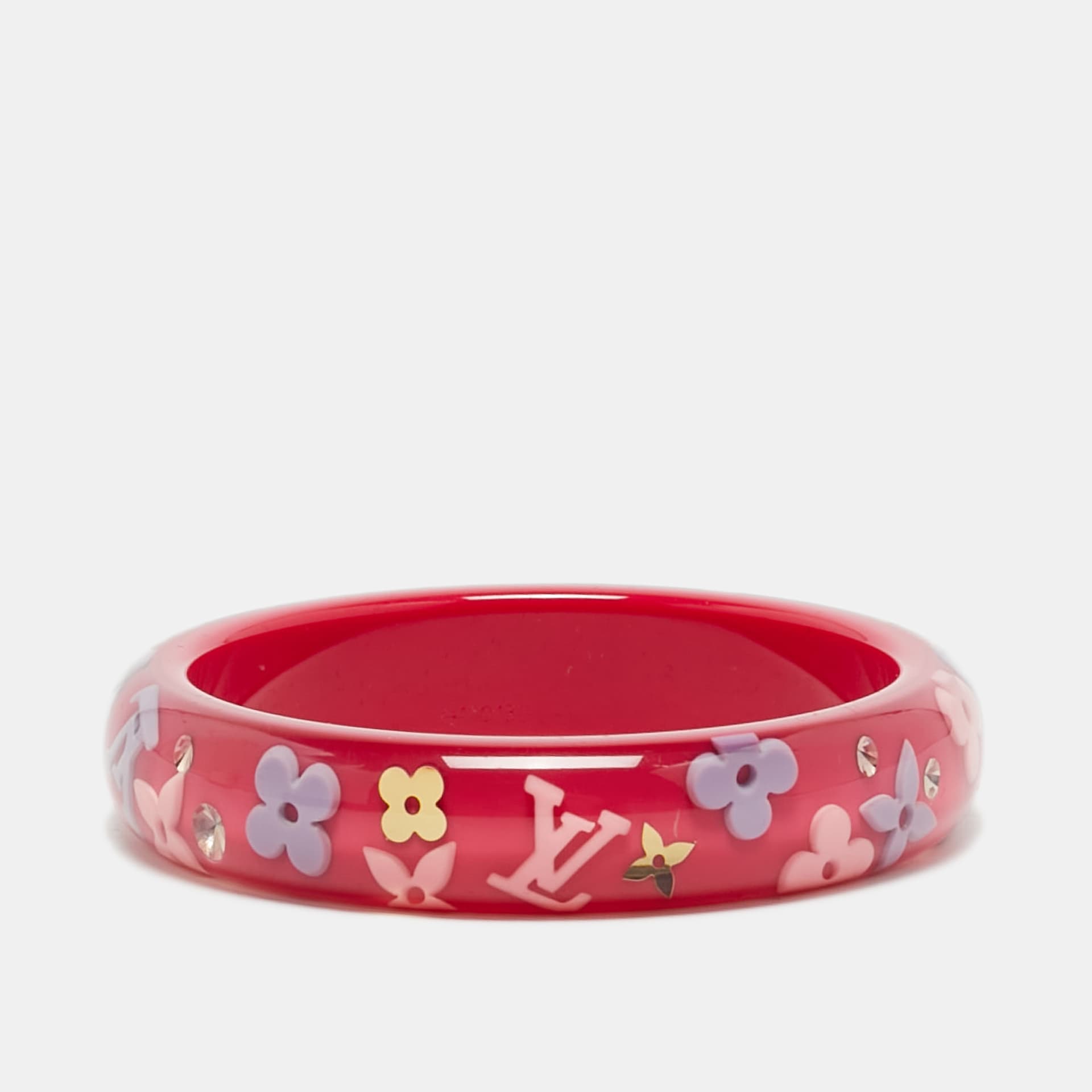 Louis Vuitton Monogram Inclusion Resin Crystals Gold Tone Bangle Bracelet