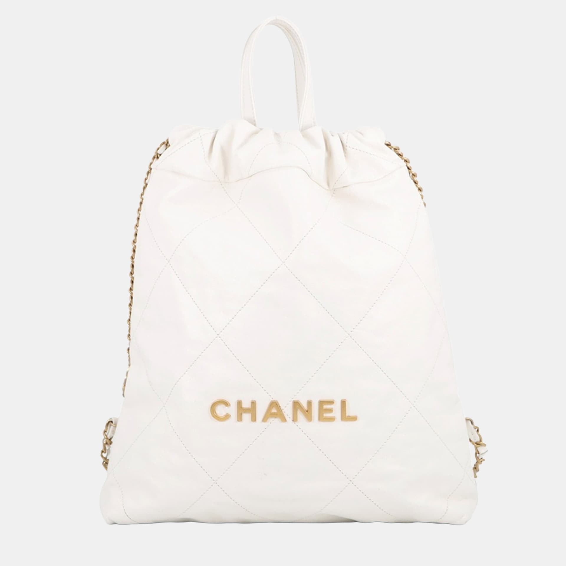 Chanel 22 Small White Shiny Calfskin Leather Gold Hardware Backpack Bag