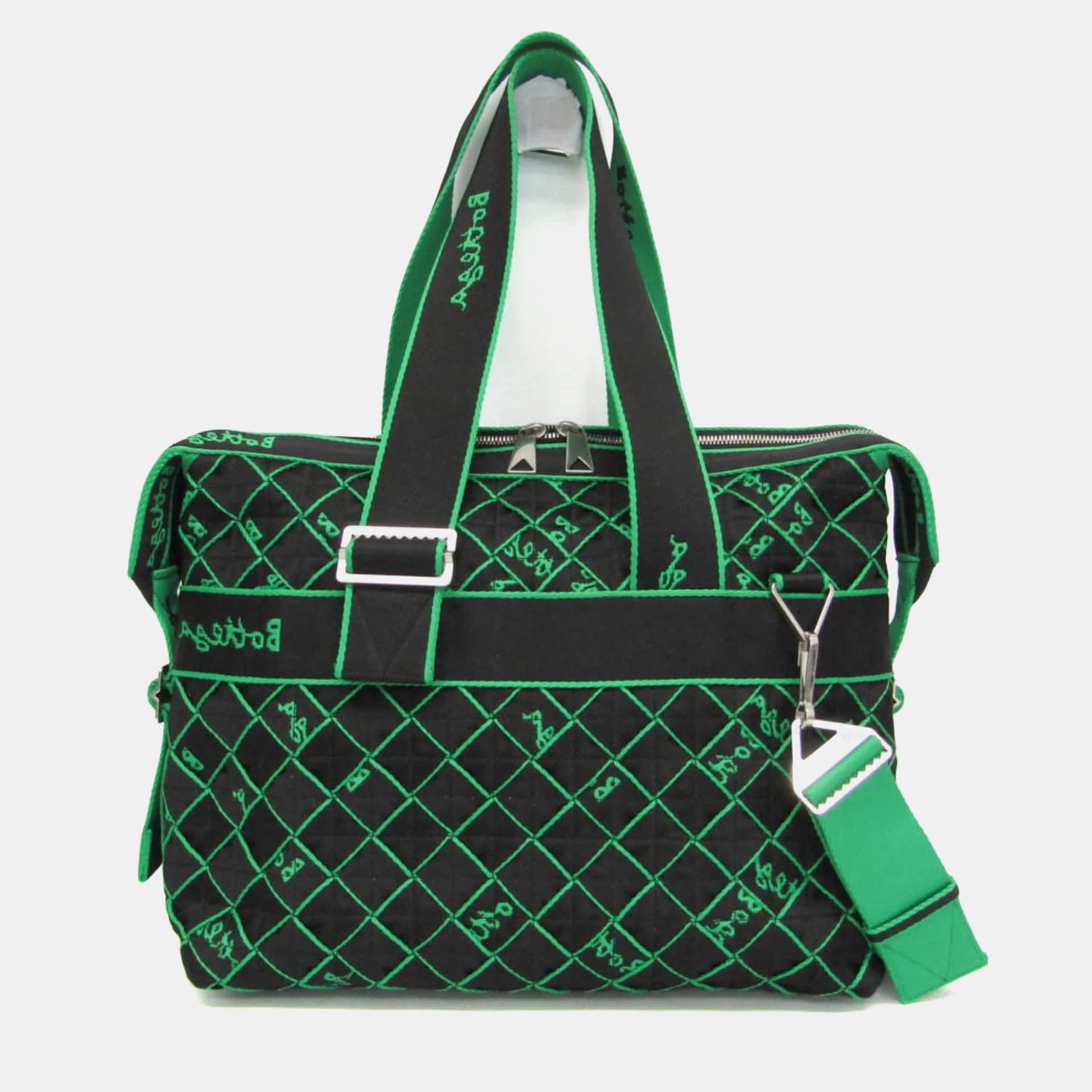 Bottega Veneta Lightweight Webbing Intrecciato Black Parakeet Green Polyamide Men's Boston Bag