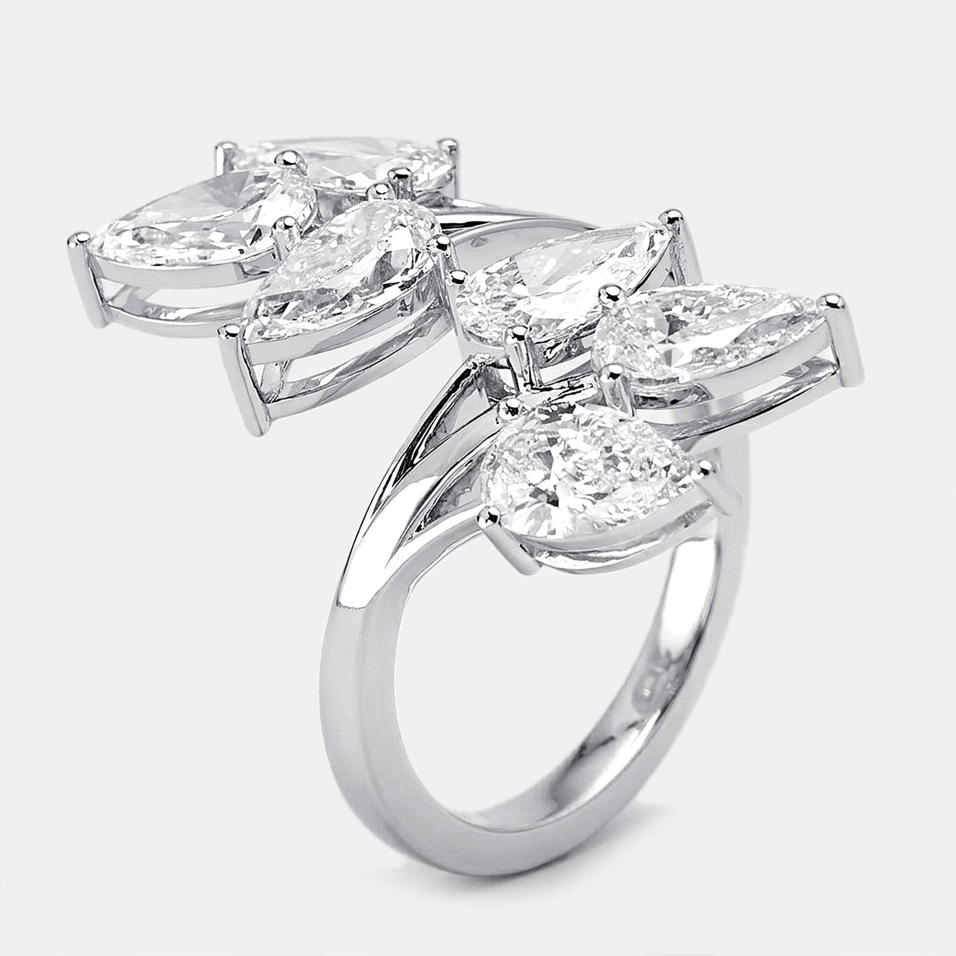 3 cts Pear Lab Grown Diamonds 18k White Gold Ring Size 53
