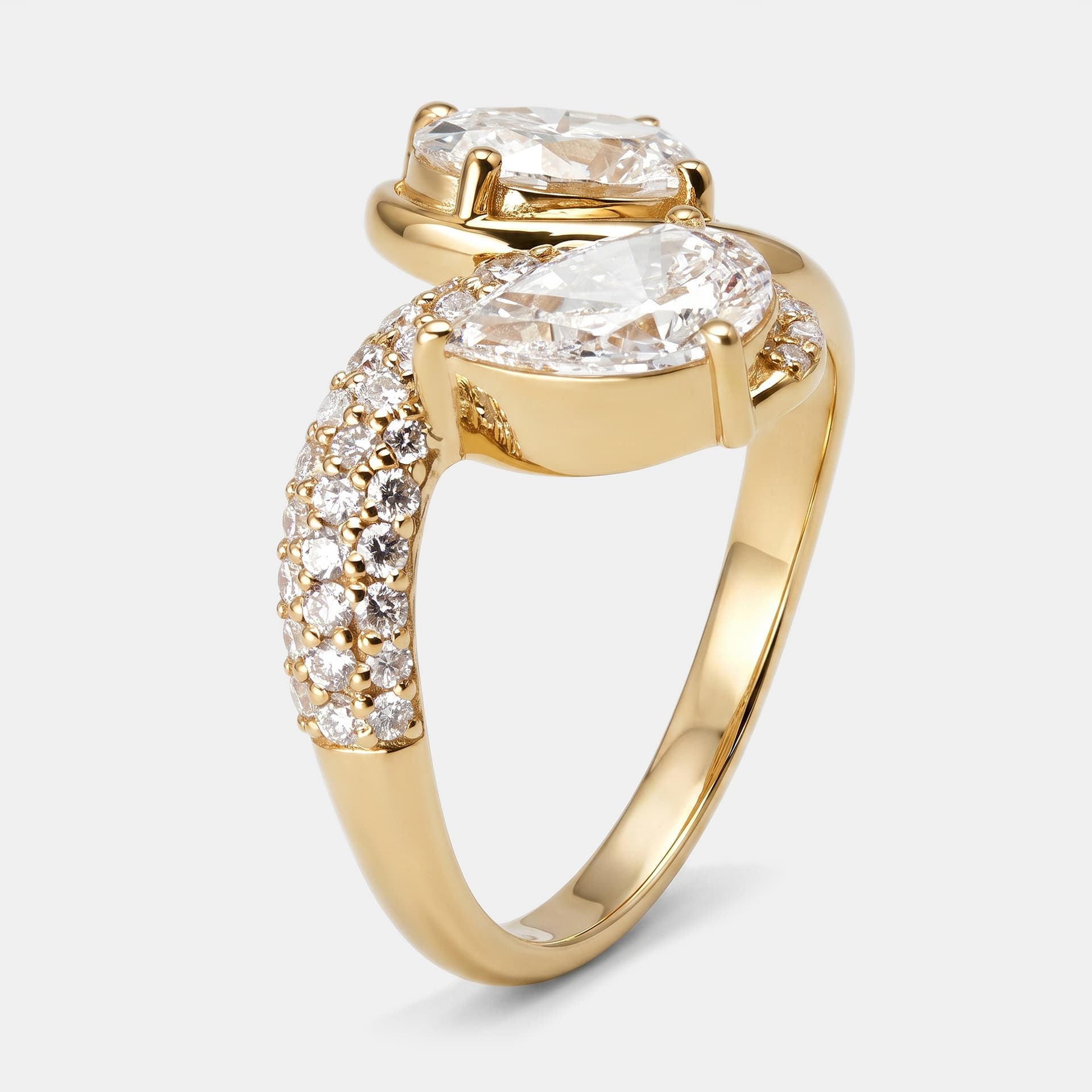2.2 cts Pear, Oval, Round Lab Grown Diamonds 18k Yellow Gold Ring Size 51