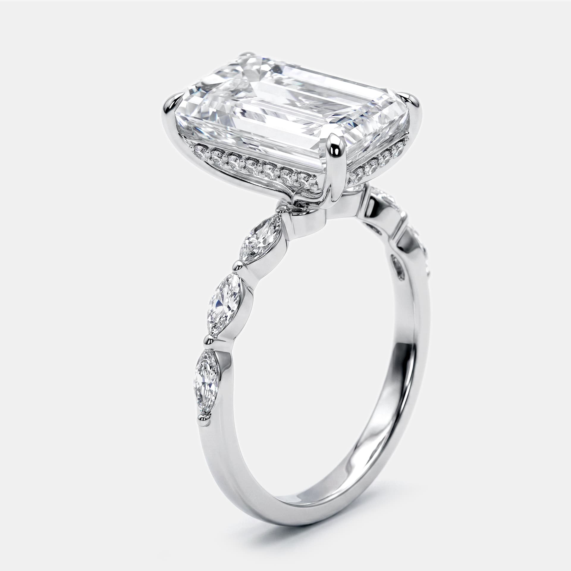 5.4 cts Emerald Cut, Round, Marquise Lab Grown Diamonds 18k White Gold Ring Size 55